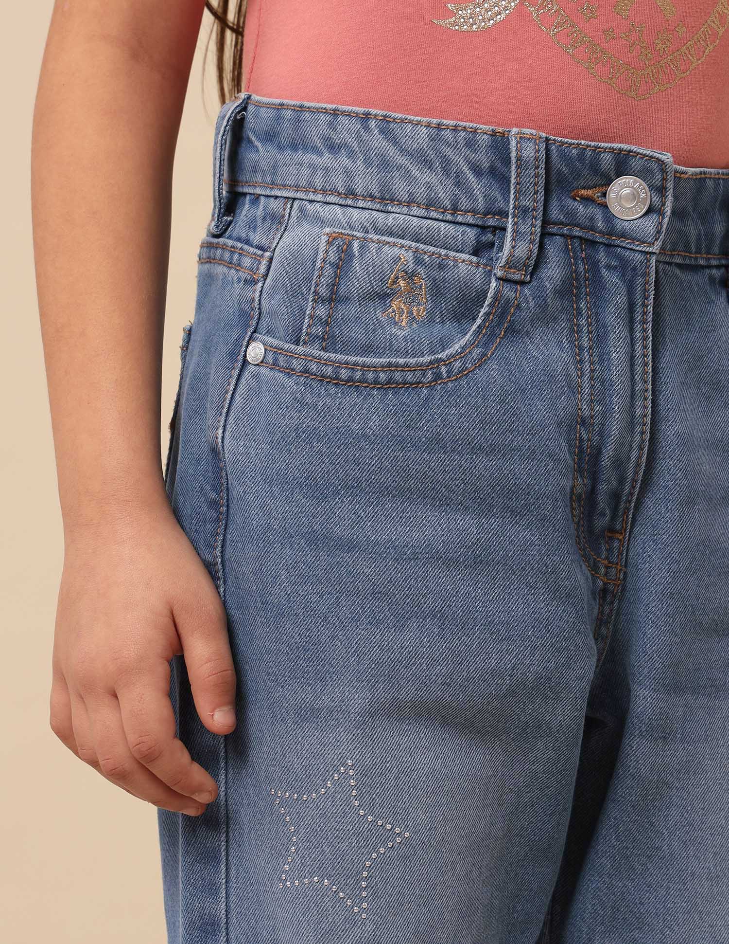 Girls Regular Fit Whiskered Jeans Dark Blue - U.S. POLO ASSN. | Large