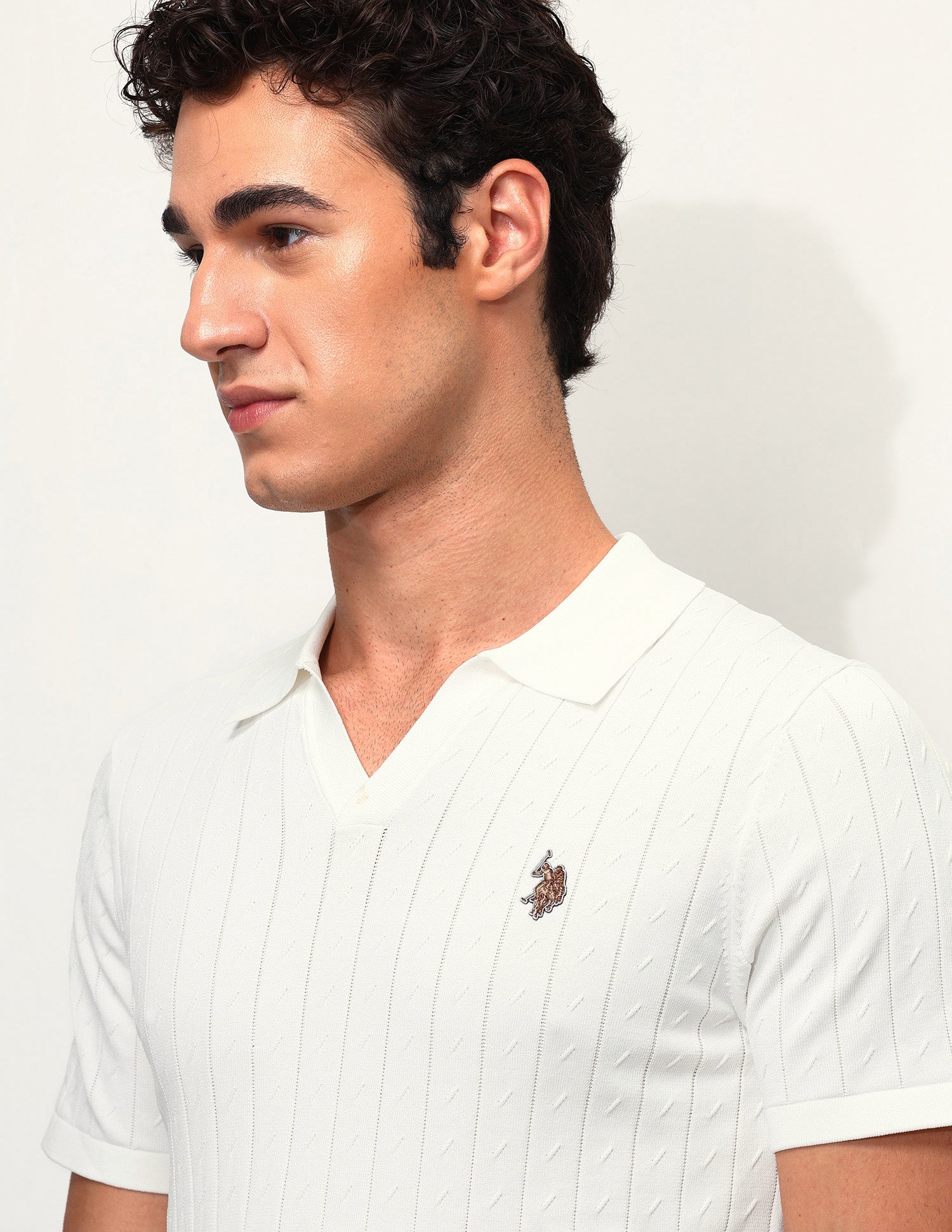 Self Design Vertical Striped Slim Fit Polo Shirt Off White - U.S. Polo Assn. India | Large