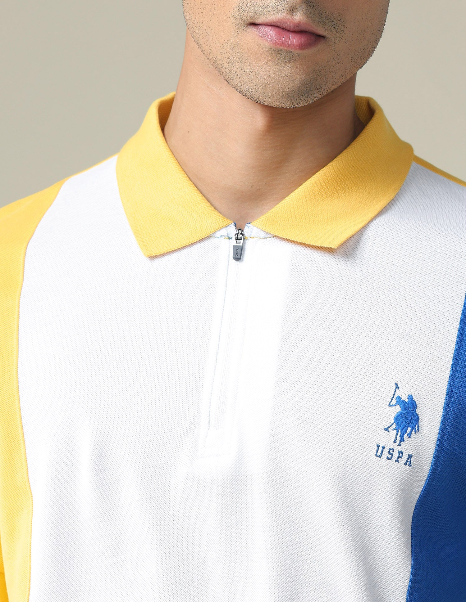 Colour Block Cotton Polo Shirt Yellow and White - U.S. POLO ASSN. | Large