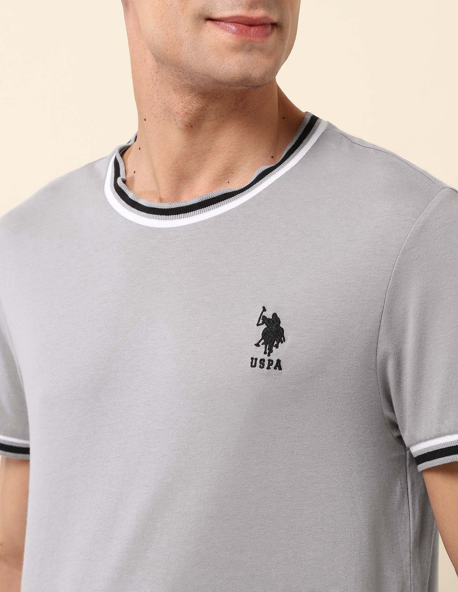 Pure Cotton Slim Fit T- Shirt Light Grey - U.S. Polo Assn. India | Large