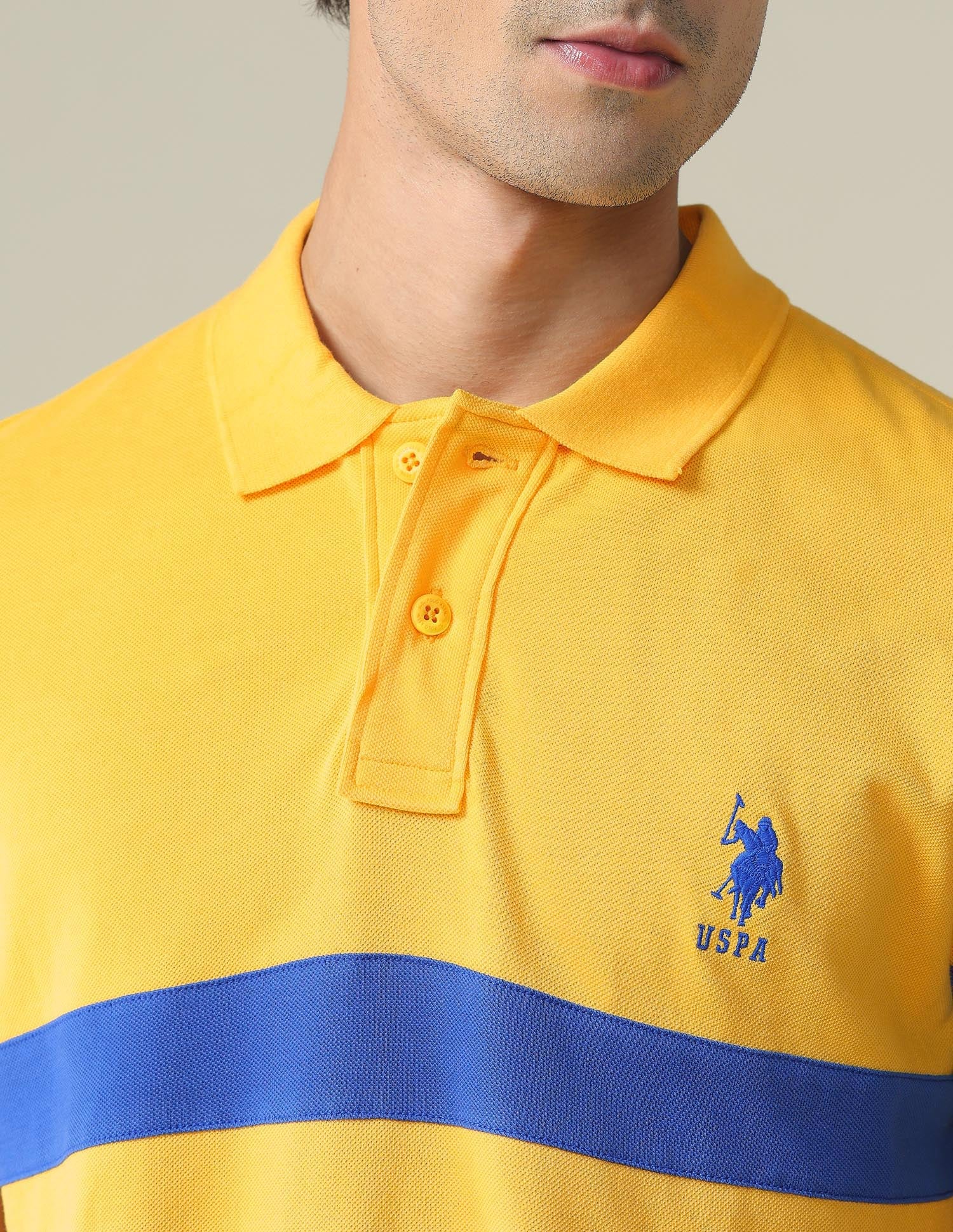 Colour Block Pique Polo Shirt Mustard - U.S. POLO ASSN. | Large