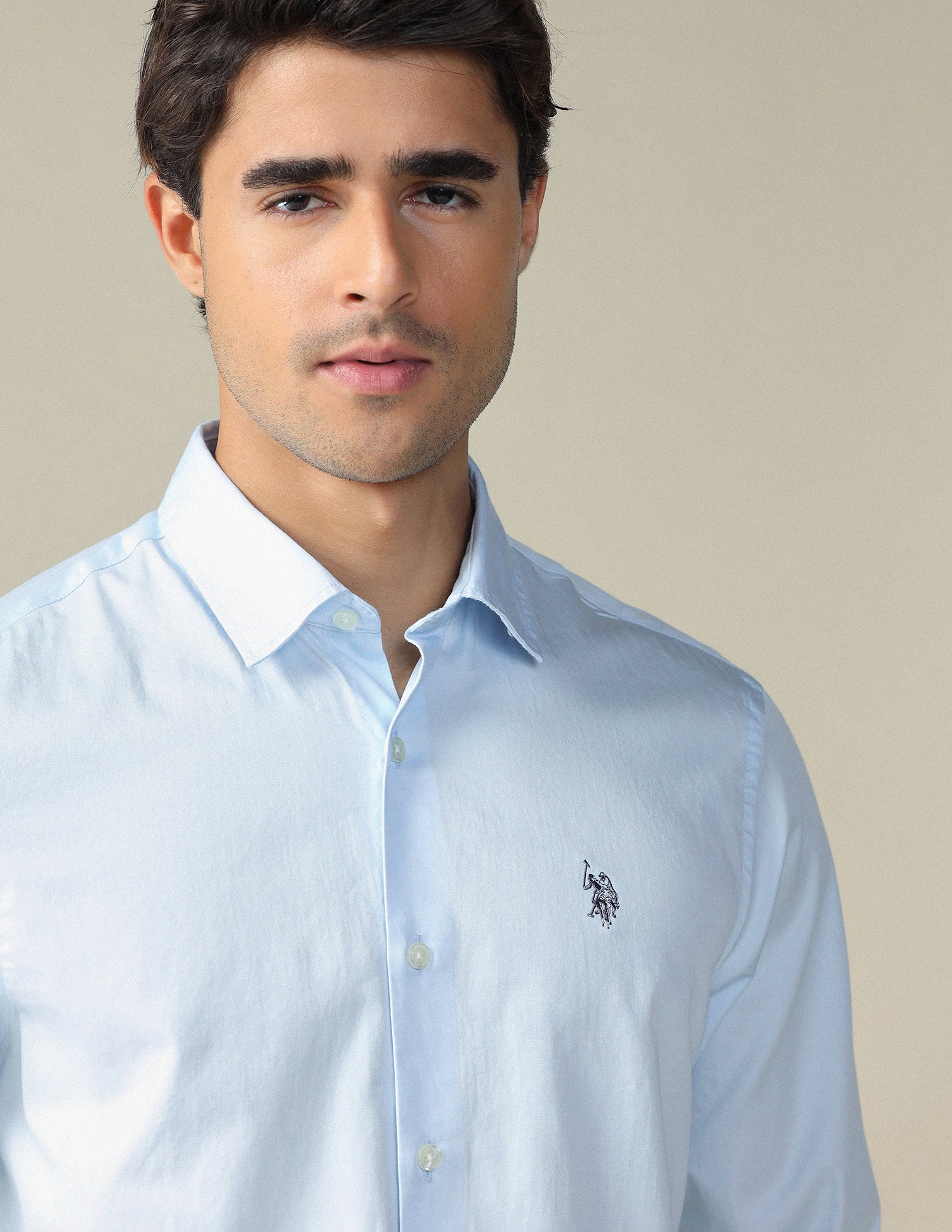 Pure Cotton Satin Shirt Light Blue - U.S. POLO ASSN. | Large