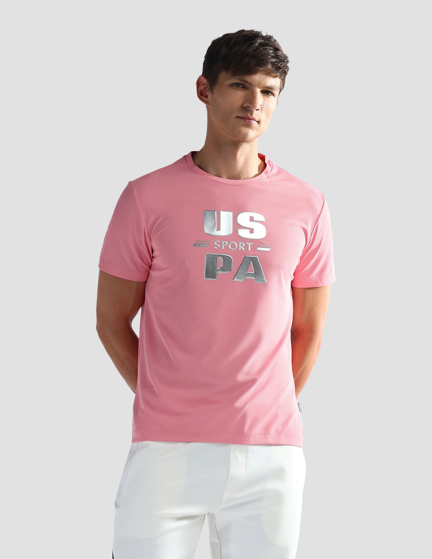Brand Print Slim Fit Active T-Shirt Peach - U.S. Polo Assn. India | Large