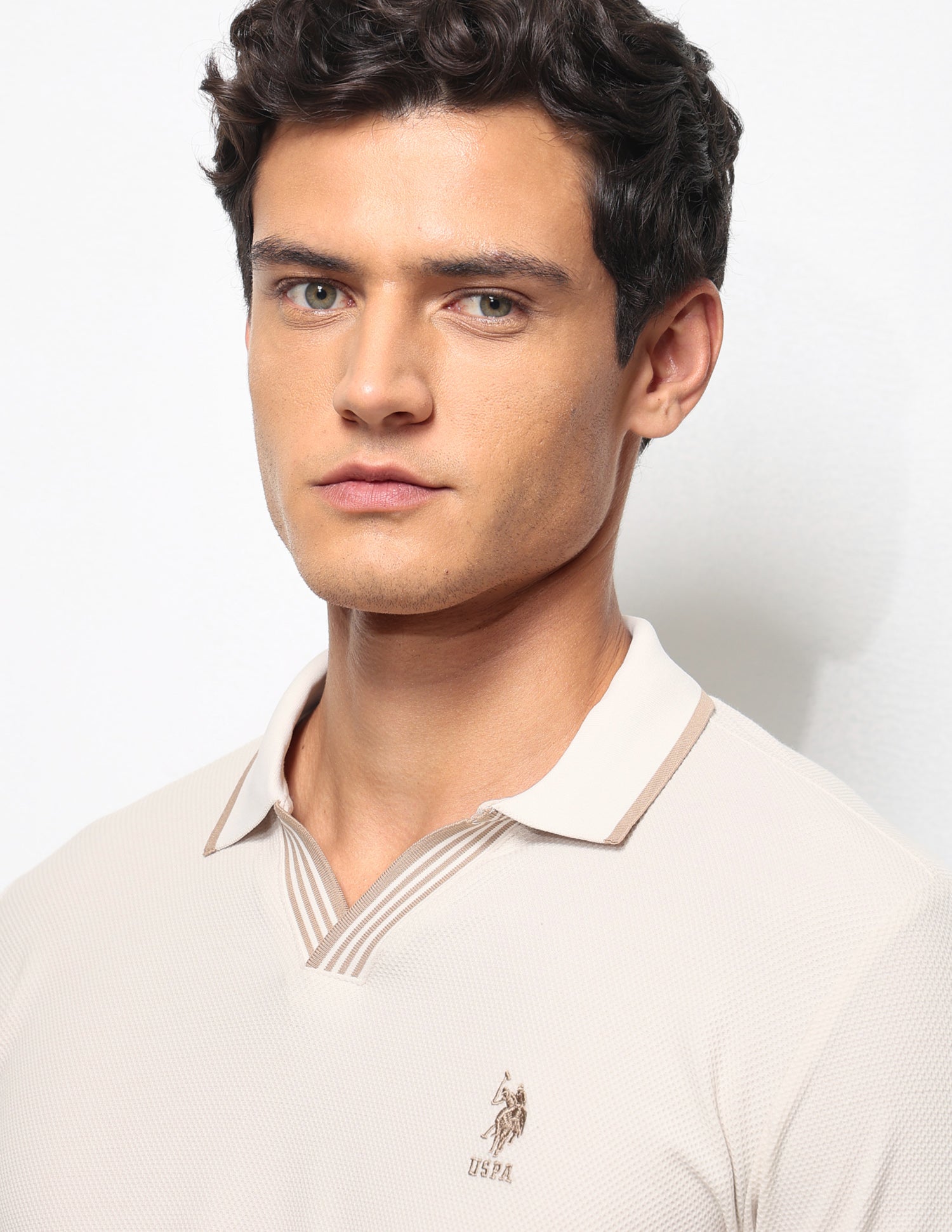 Textured Slim Fit Polo Shirt Beige - U.S. Polo Assn. India | Large