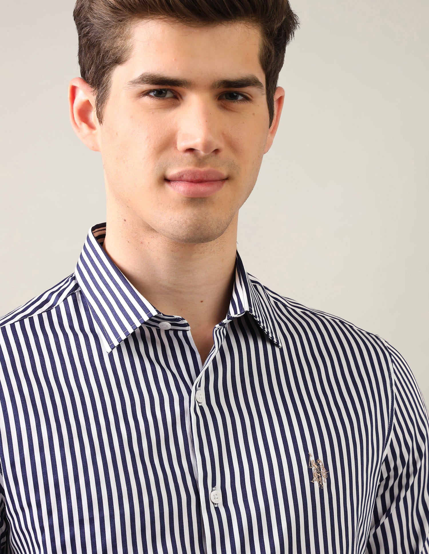 Vertical Striped Satin Shirt Blue - U.S. Polo Assn. India | Large