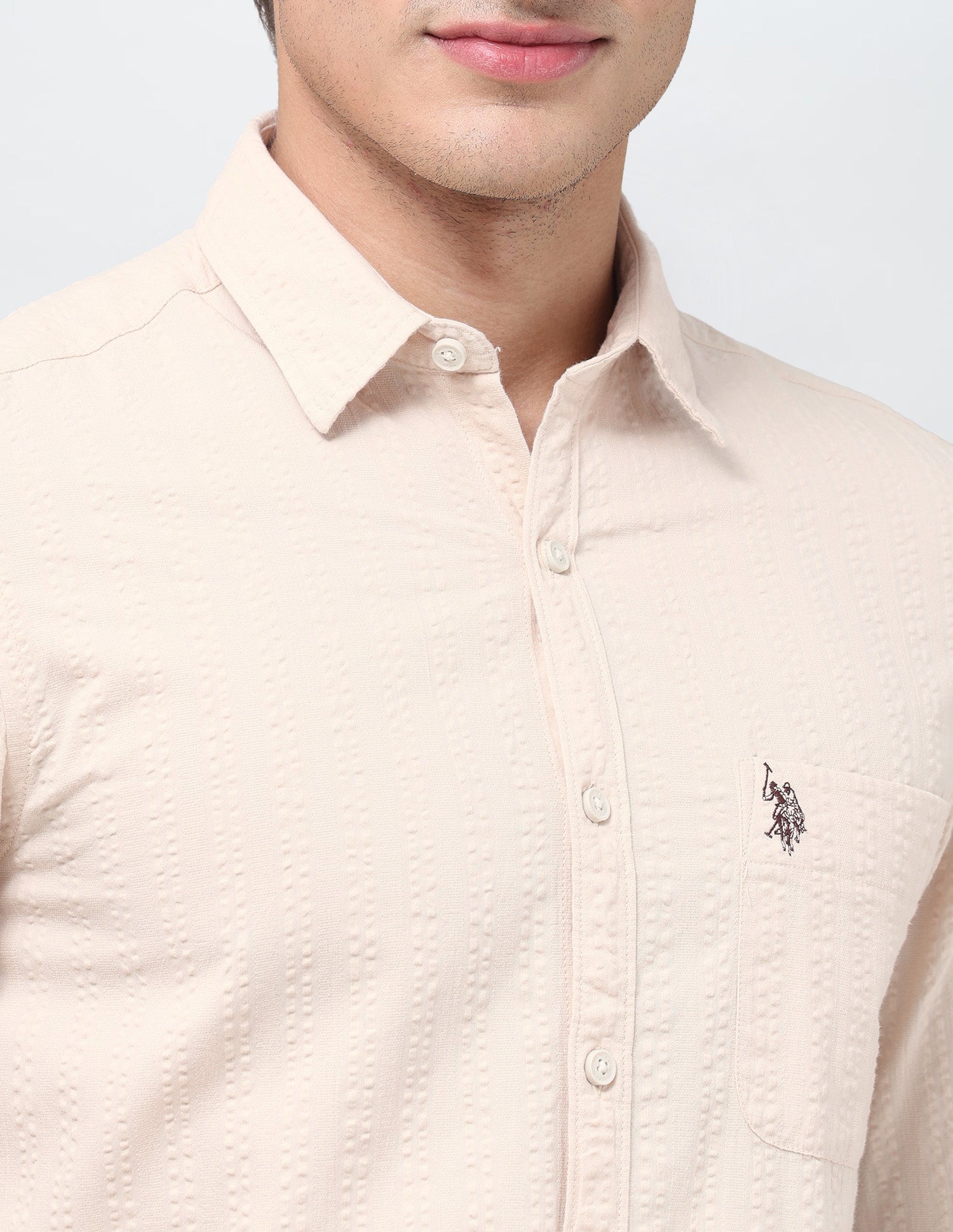 Textured Regular Fit Shirt Beige - U.S. Polo Assn. India | Large