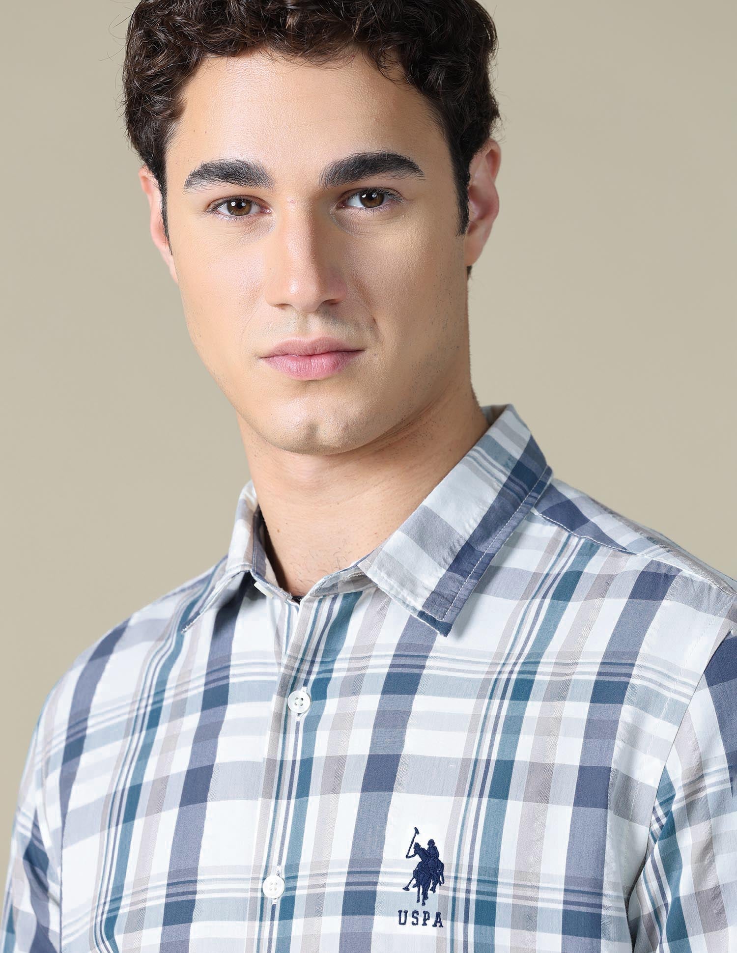Plaid Checked Seersucker Shirt Teal - U.S. Polo Assn. India | Large