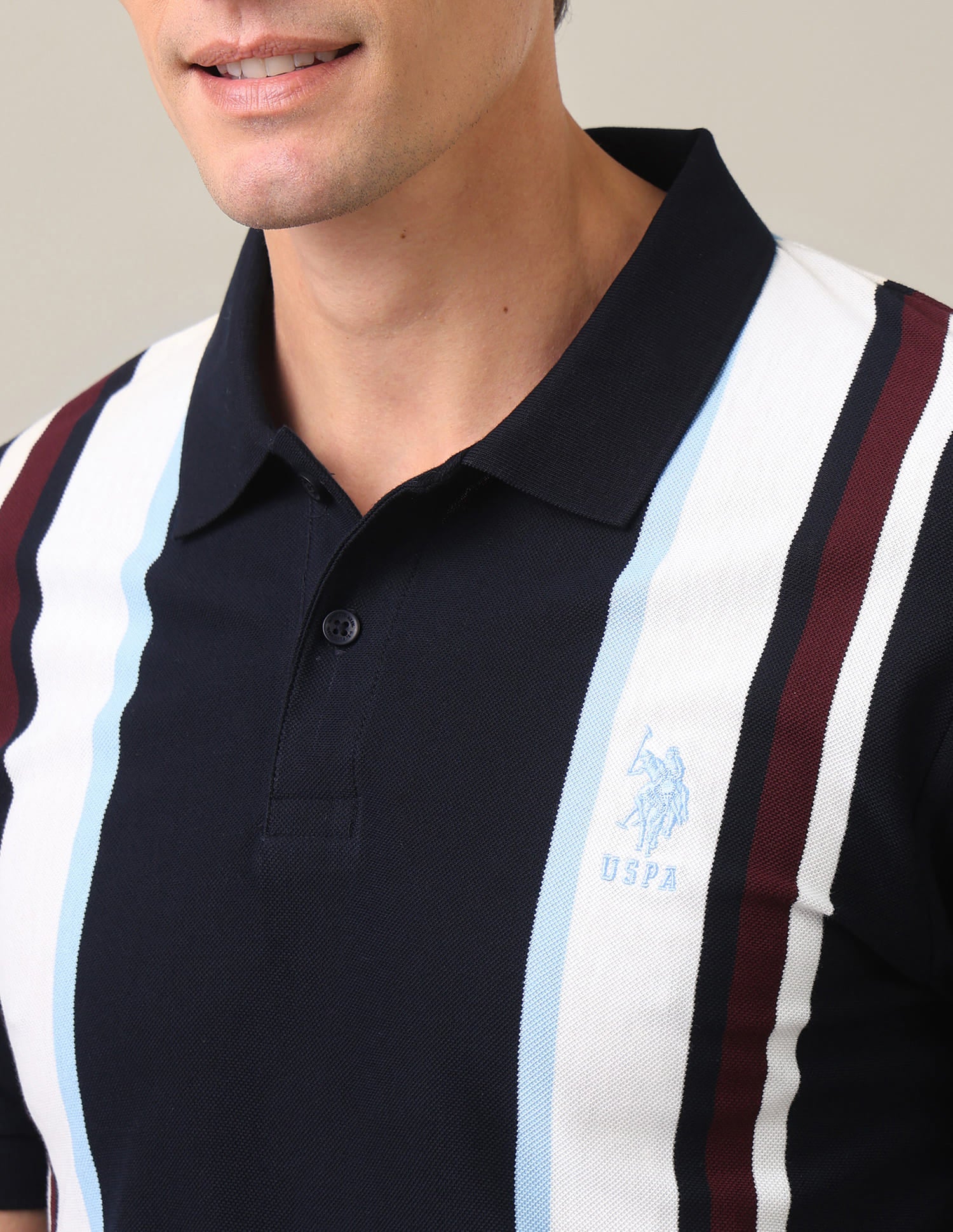 Vertical Striped Slim Fit Polo Shirt Navy Blue - U.S. Polo Assn. India | Large