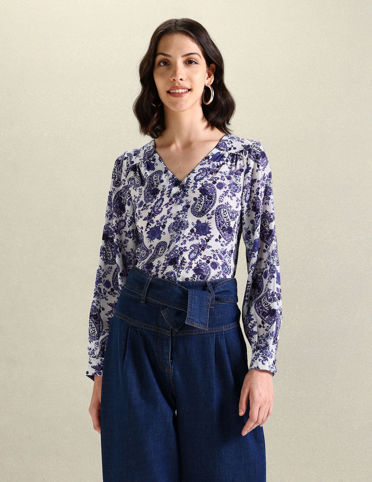 Paisley Print V-Neck Top Blue - U.S. POLO ASSN. | Large