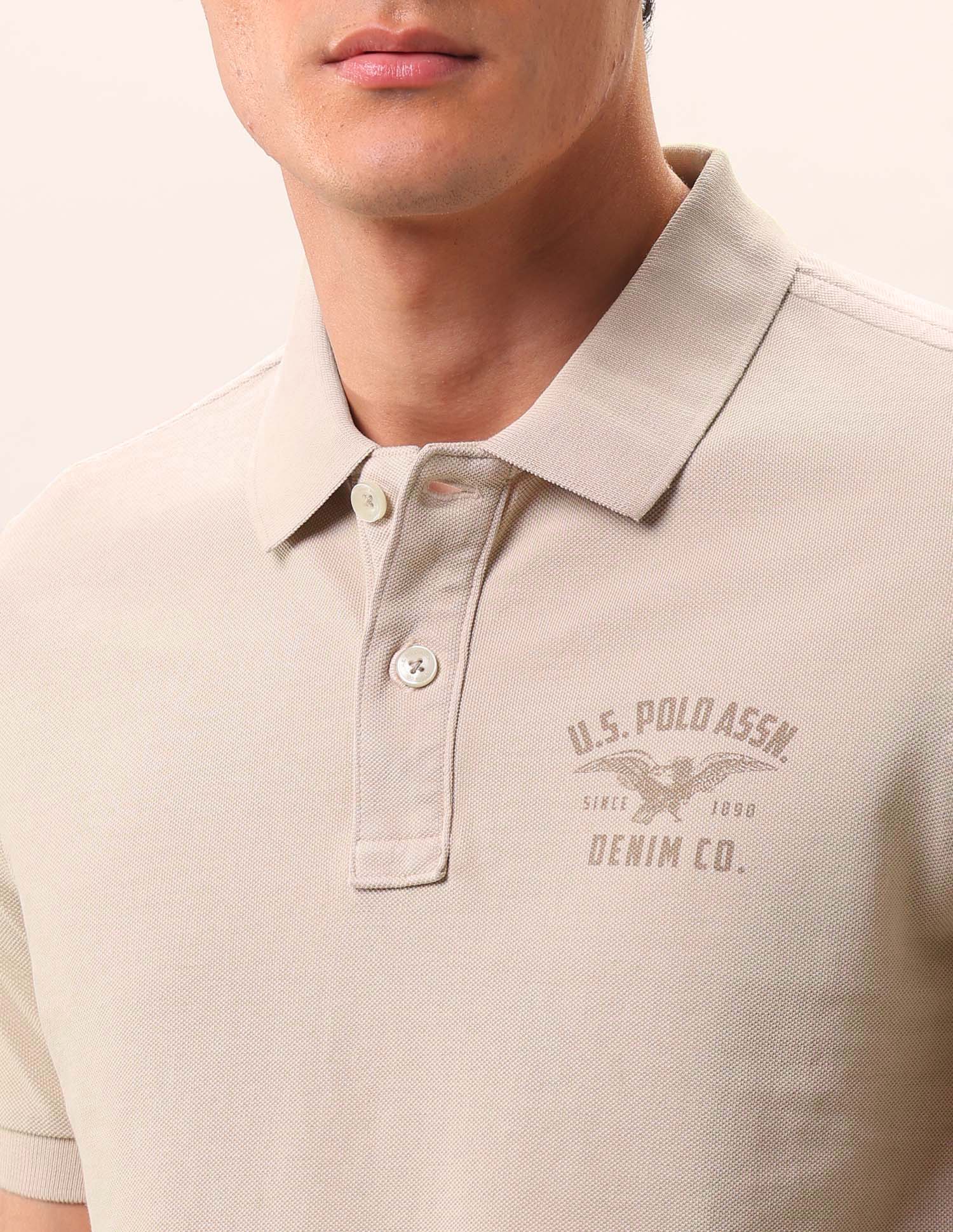 Brand Printed Pure Cotton Polo Shirt Stone - U.S. Polo Assn. India | Large