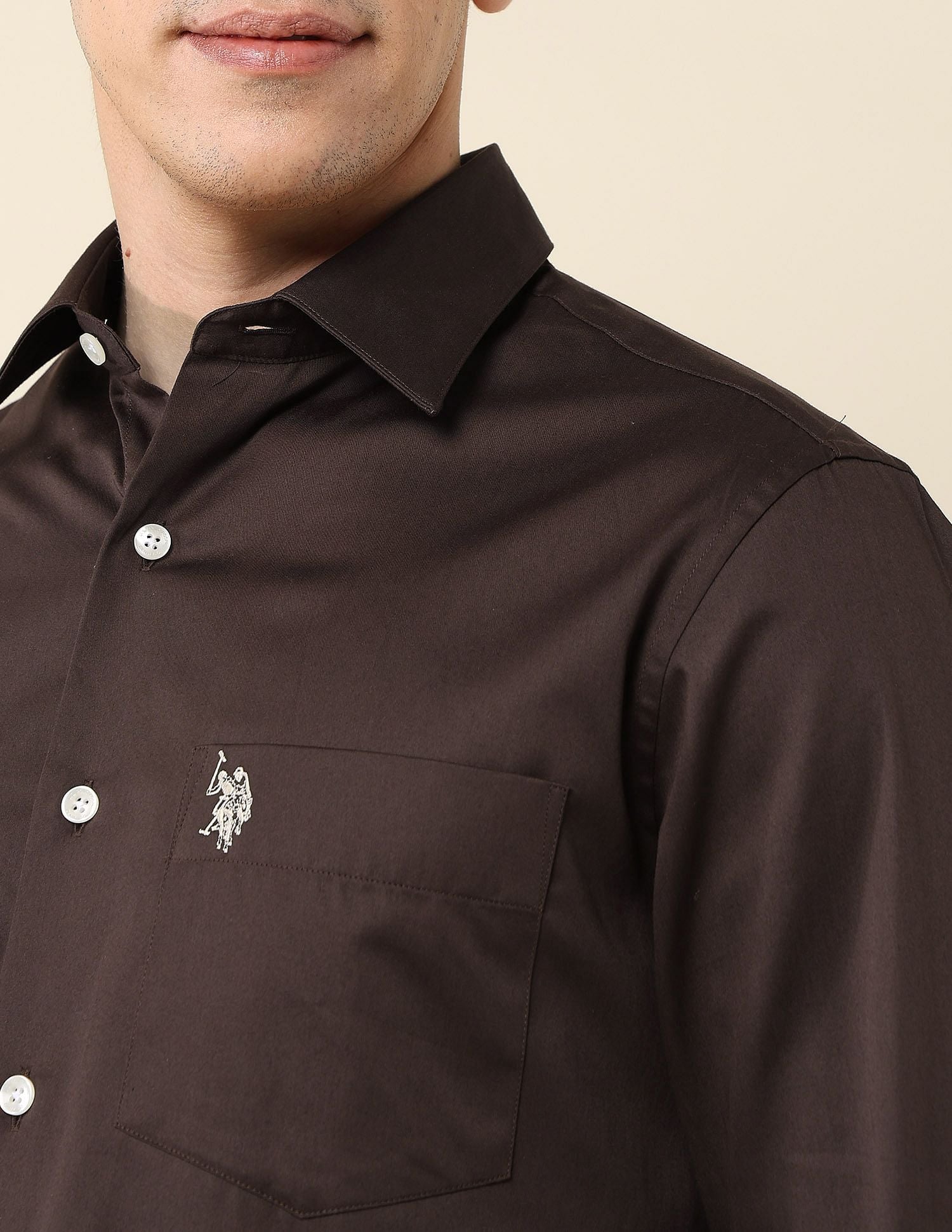 Tailored Fit Satin Shirt Brown - U.S. Polo Assn. India | Large