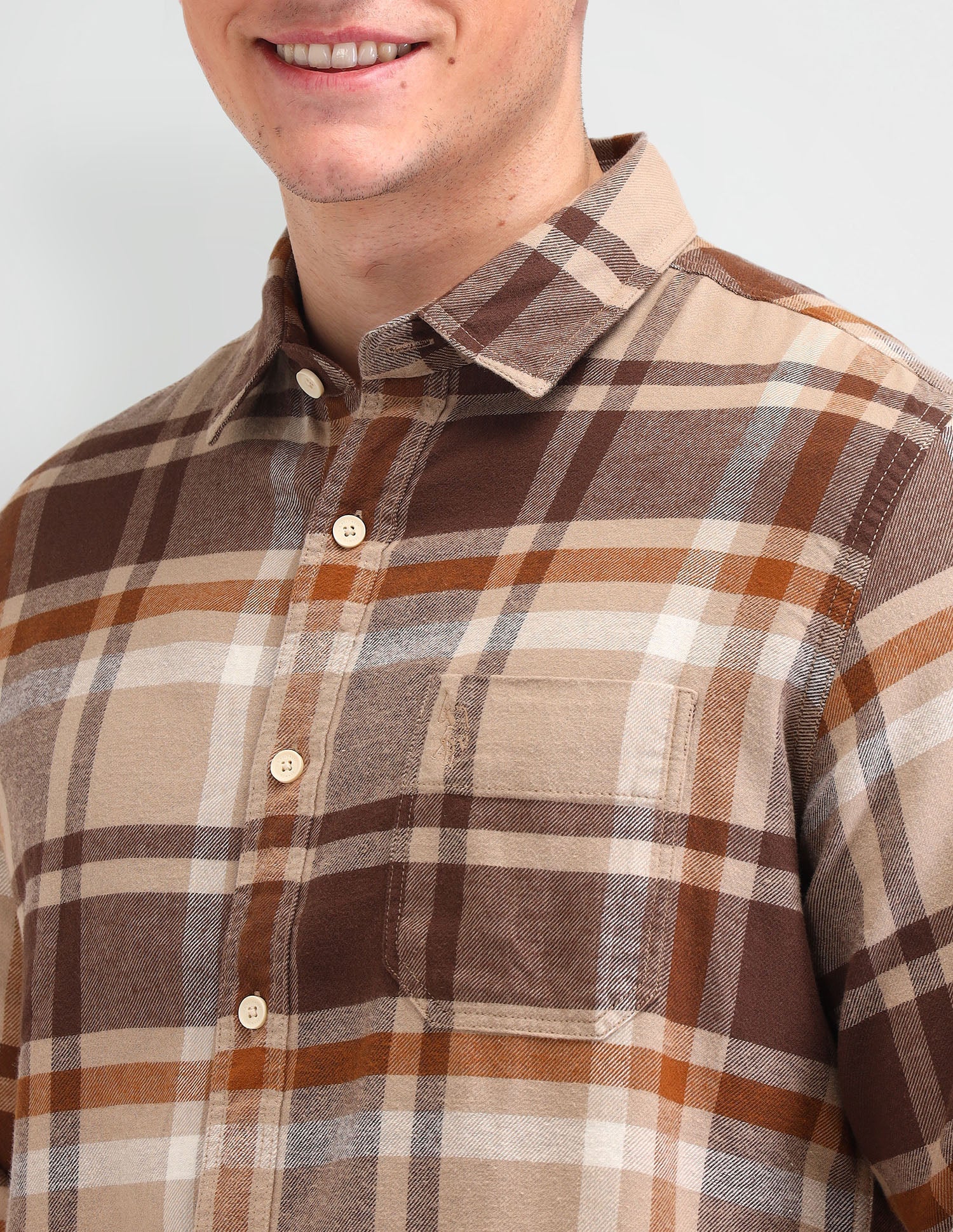 Dupplin Checked Cotton Shirt Khaki - U.S. Polo Assn. India | Large