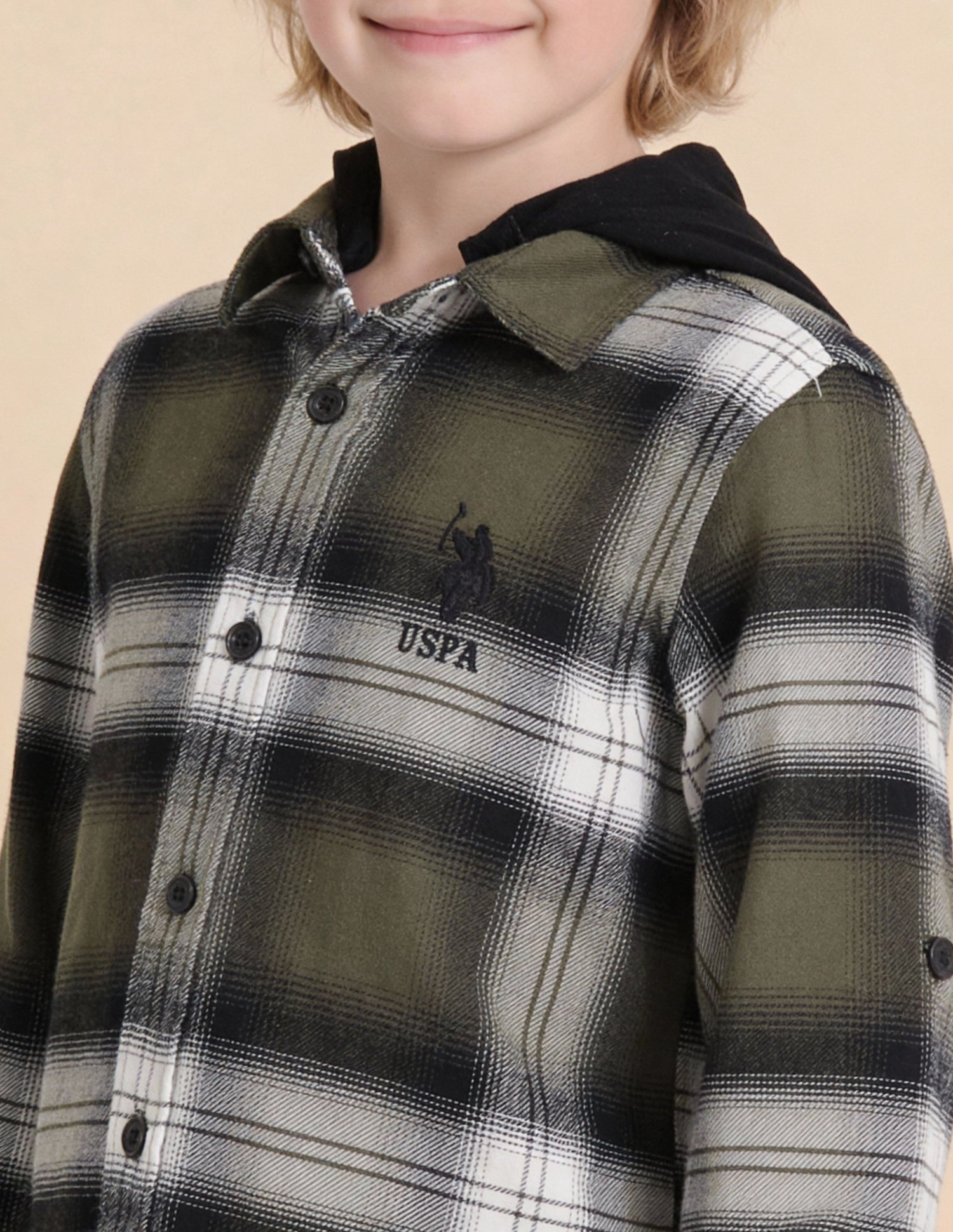 Boys Tartan Checked Regular Fit Shirt Olive - U.S. Polo Assn. India | Large