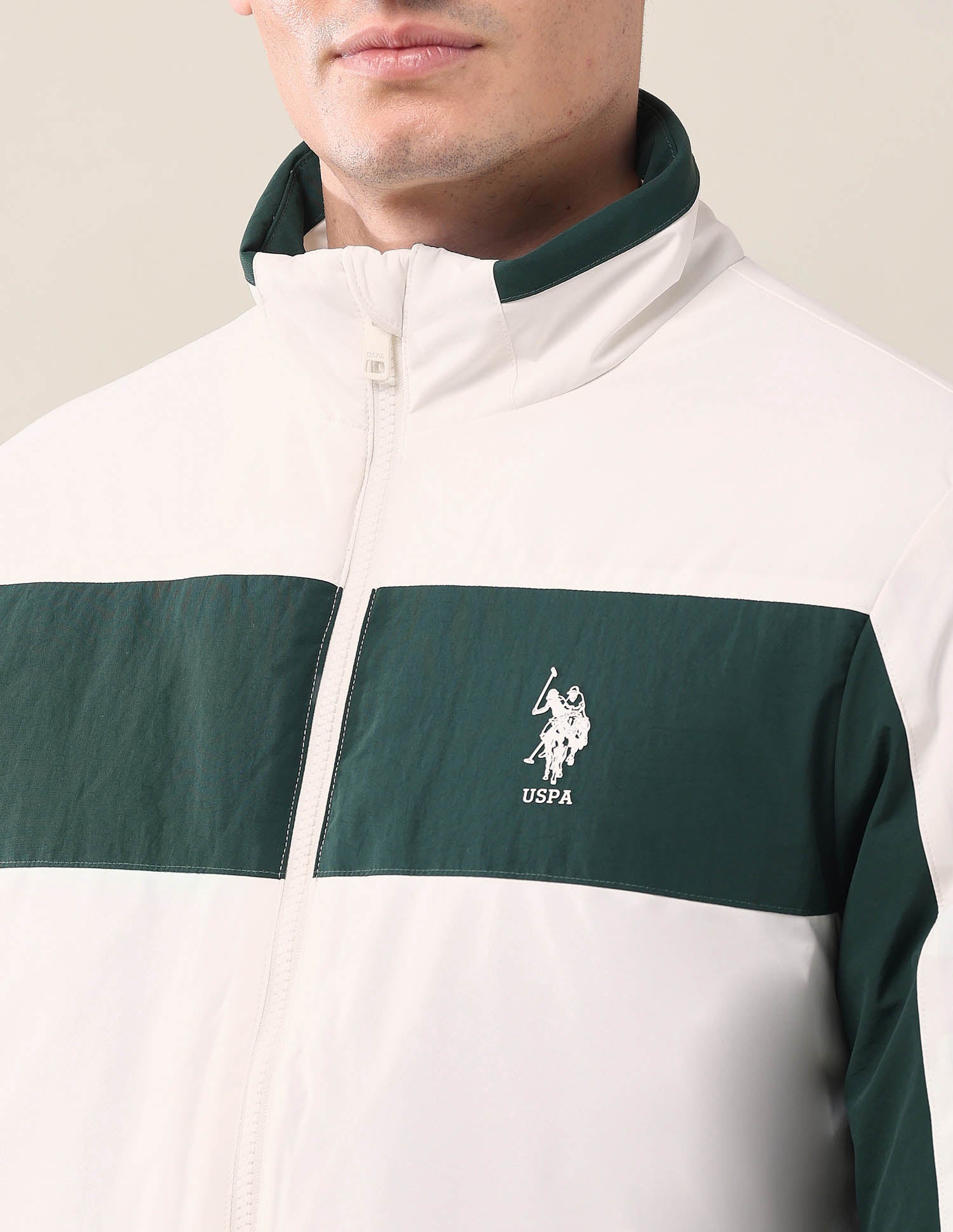 Colourblocked Regular Fit Jacket Ecru - U.S. Polo Assn. India | Large