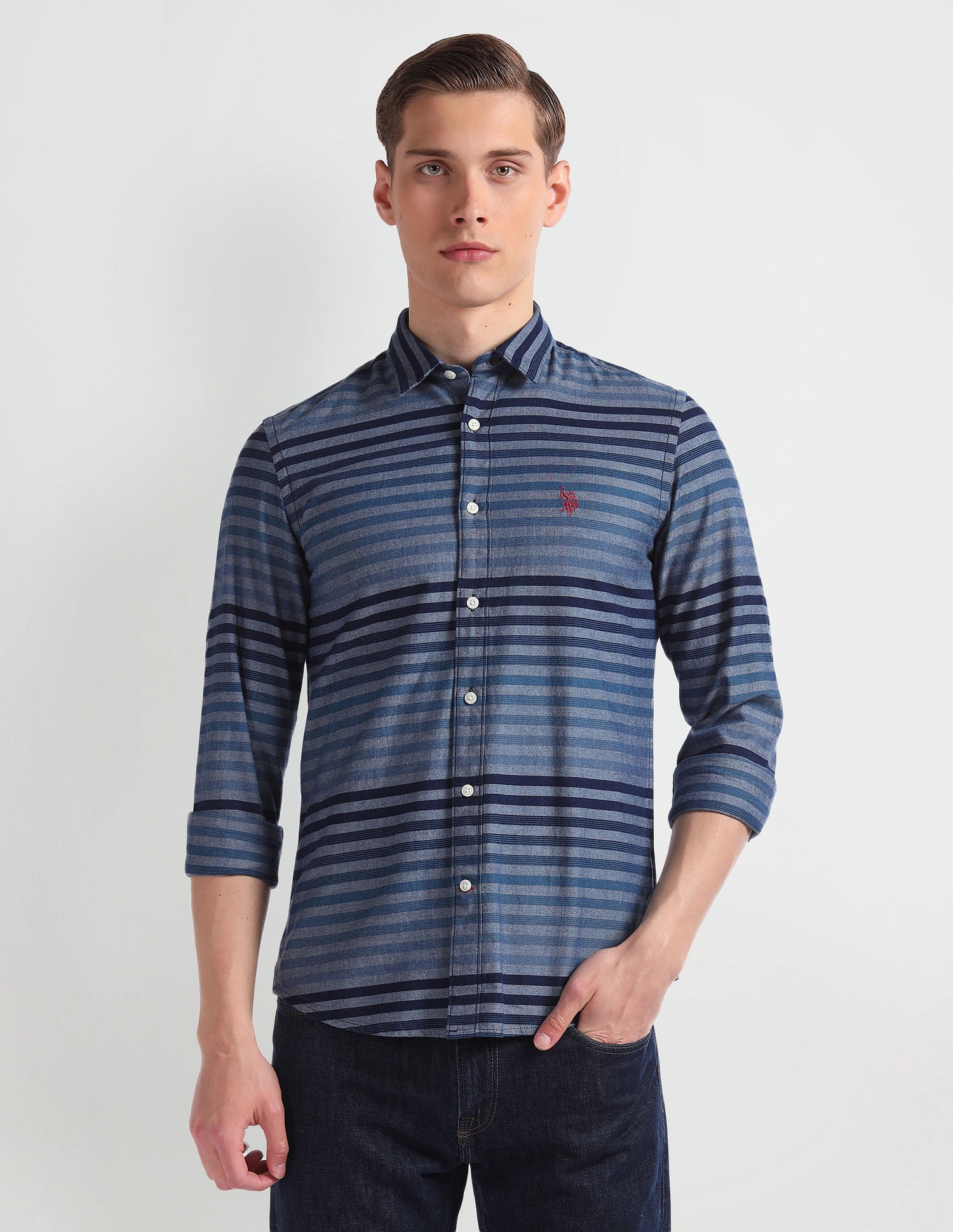 Horizontal Stripe Cotton Shirt Blue - U.S. POLO ASSN. | Large