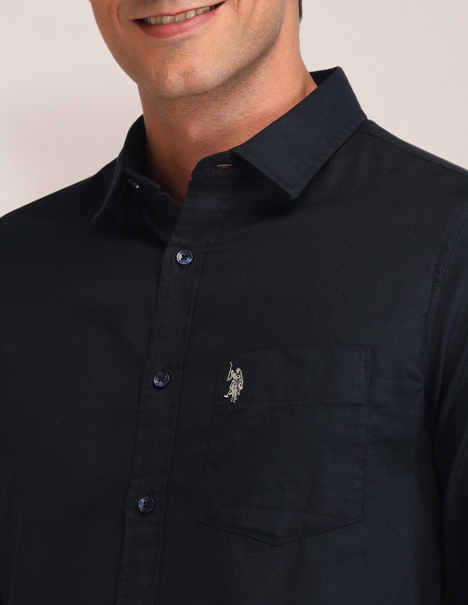 Slim Fit Solid Shirt Navy - U.S. Polo Assn. India | Large