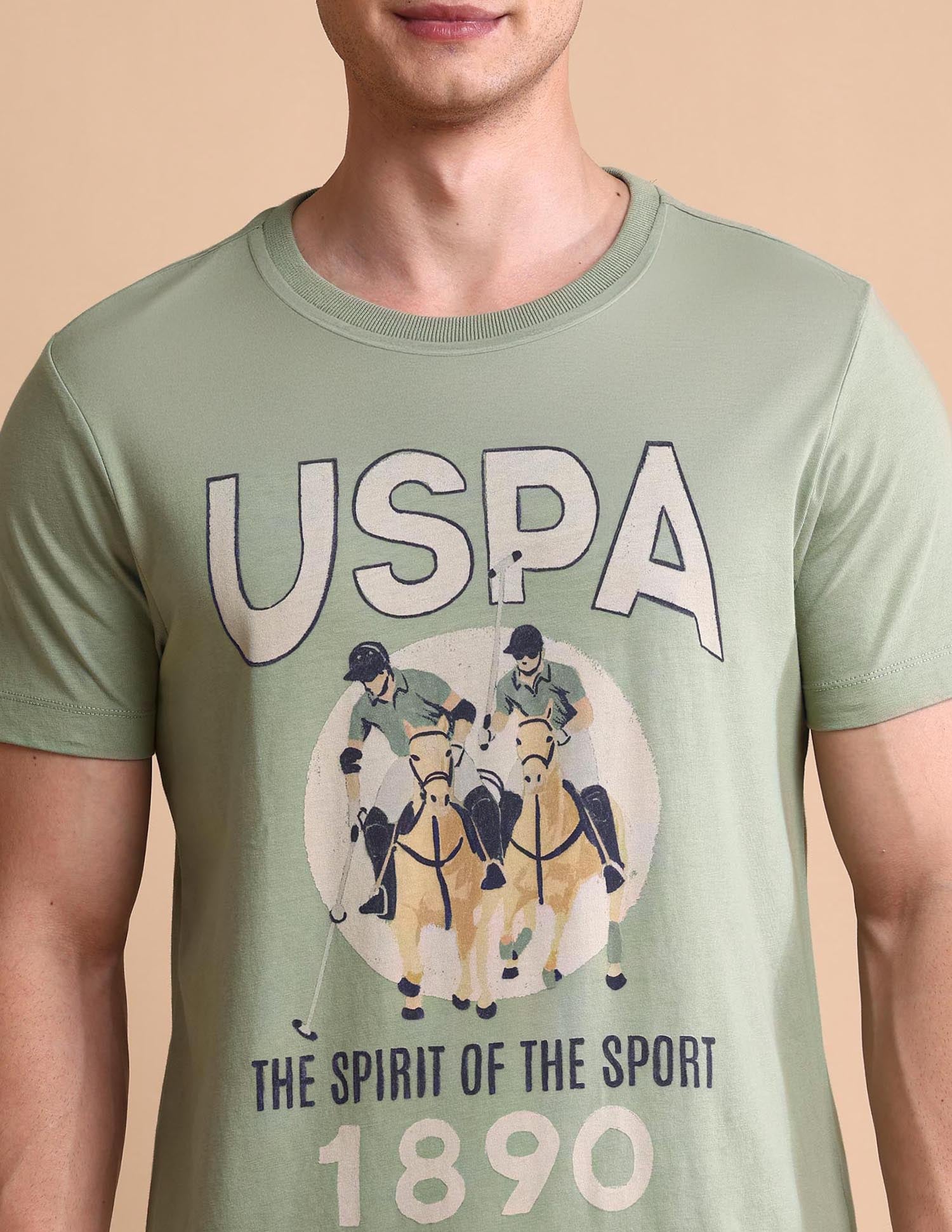 Graphic Printed Muscle Fit T-Shirt Light Green - U.S. POLO ASSN. | Large