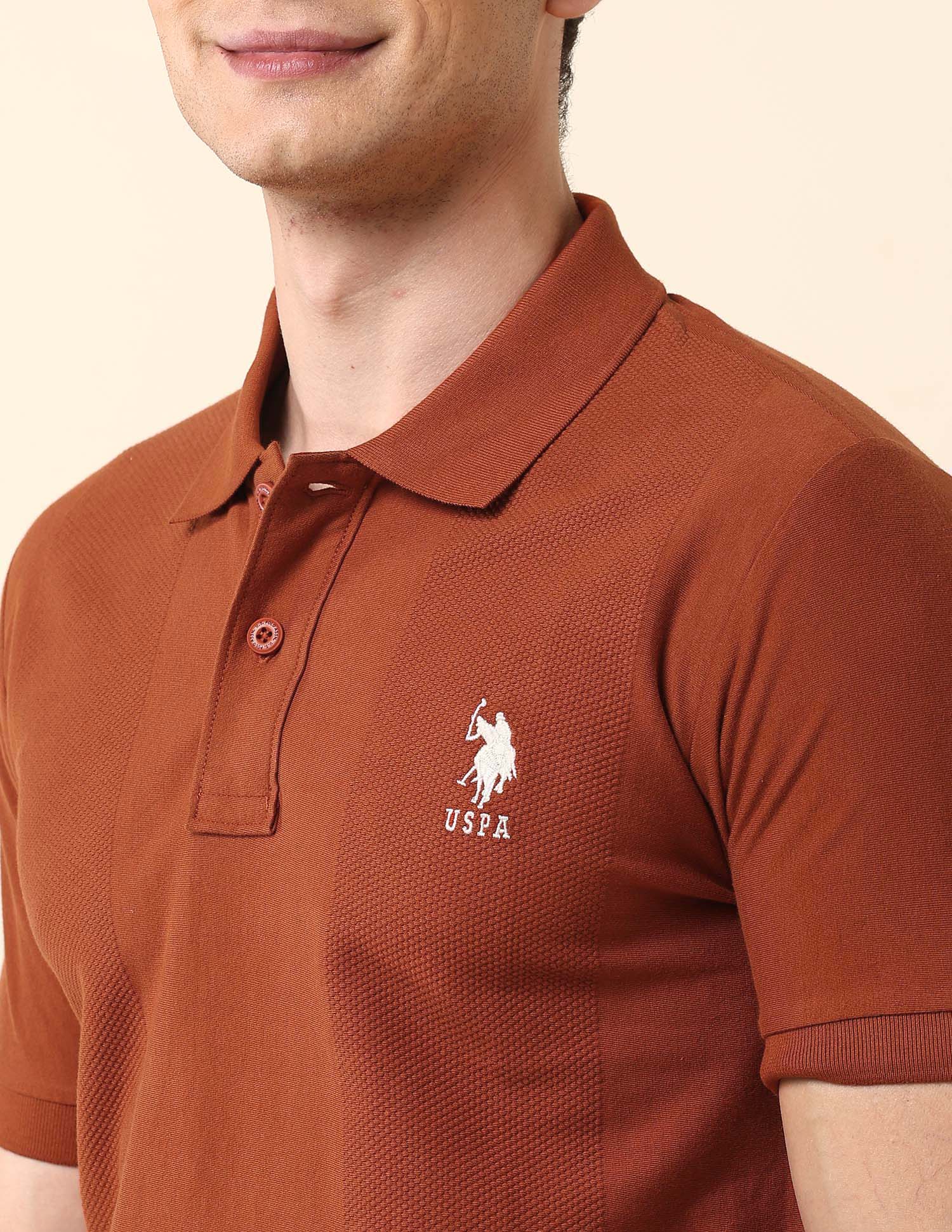 Textured Slim Fit Classic Polo Shirt Rust - U.S. Polo Assn. India | Large