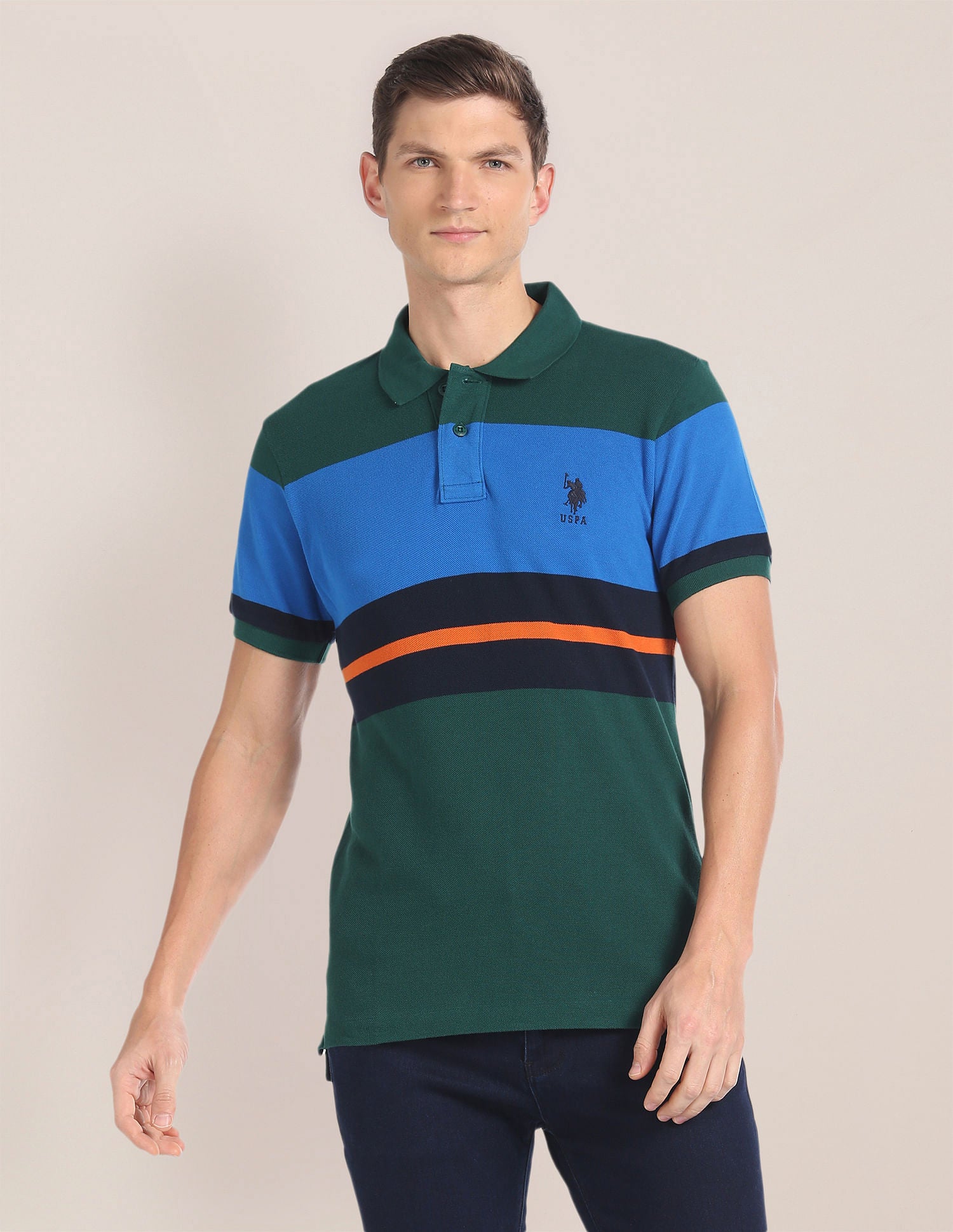 Colour Block Cotton Polo Shirt Green - U.S. POLO ASSN. | Large