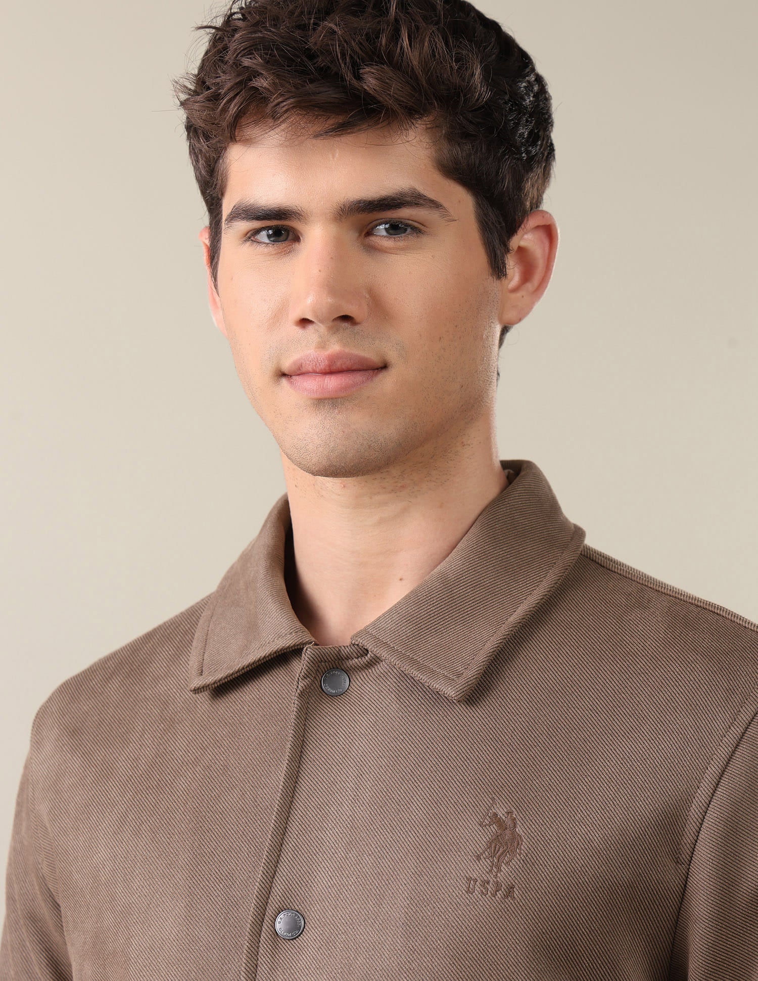 Solid Regular Fit Bomber Jacket Brown - U.S. Polo Assn. India | Large