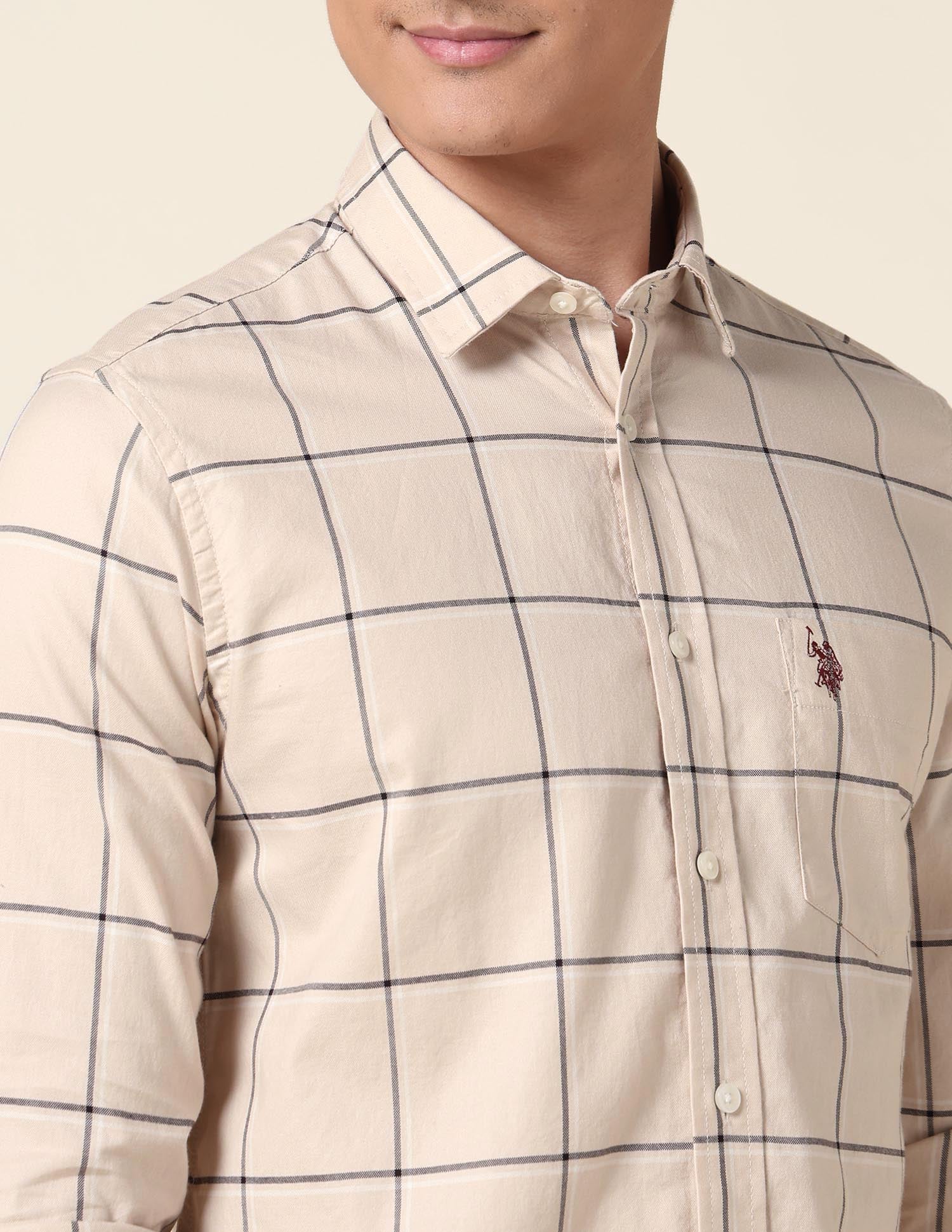 Windowpane Checked Tailored Fit Shirt Beige - U.S. Polo Assn. India | Large