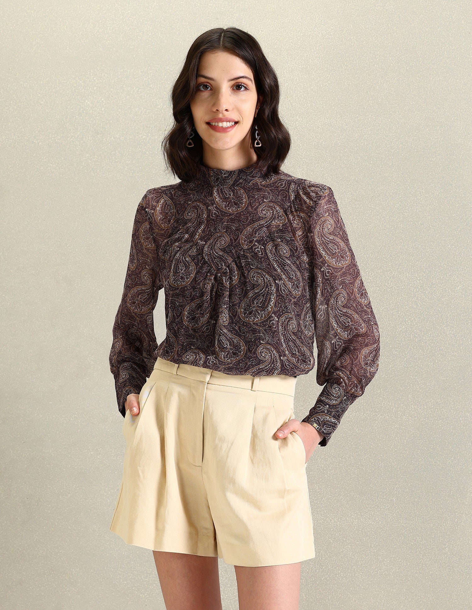 Mock Neck Paisley Print Top Brown - U.S. Polo Assn. India | Large