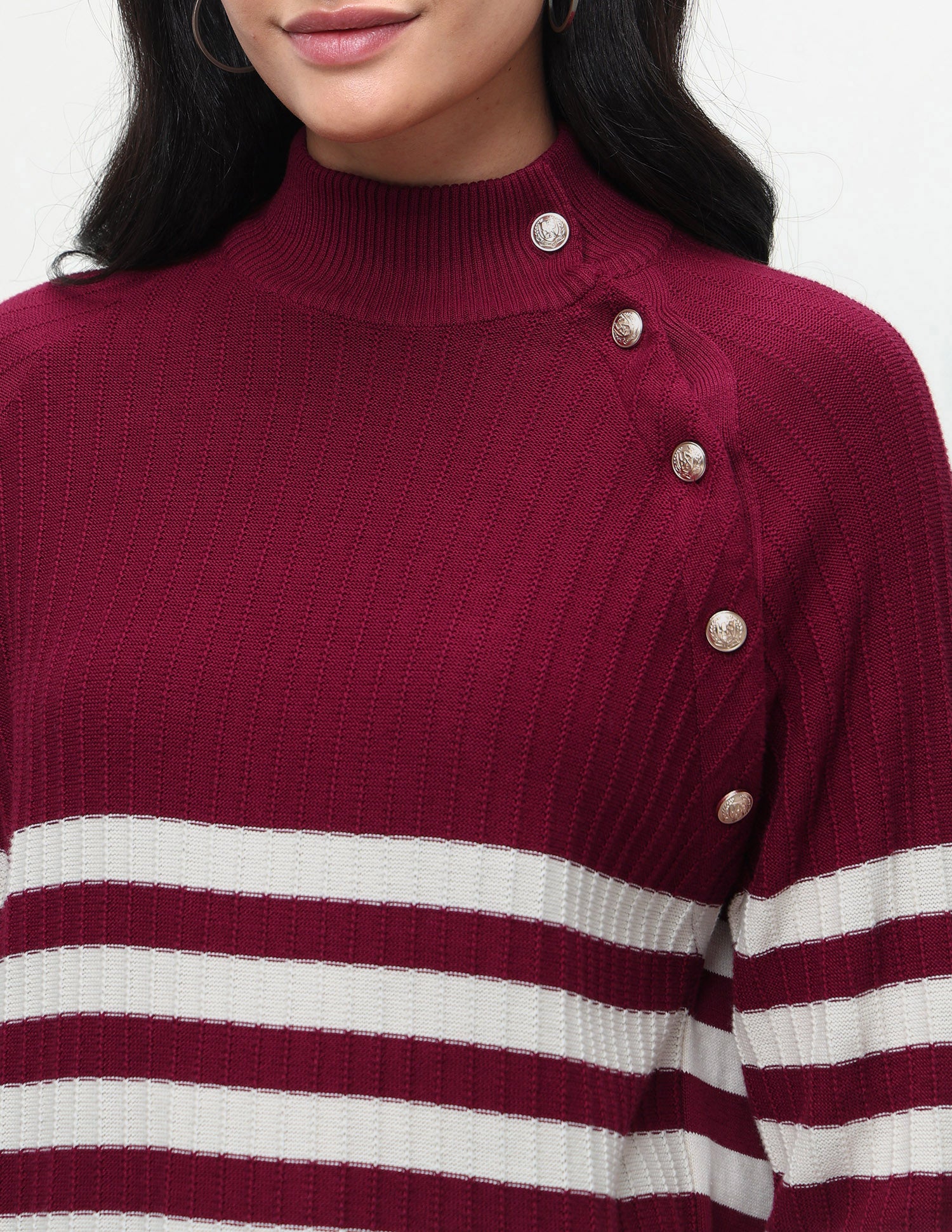 Horizontal Striped Regular Fit Sweater Maroon - U.S. Polo Assn. India | Large