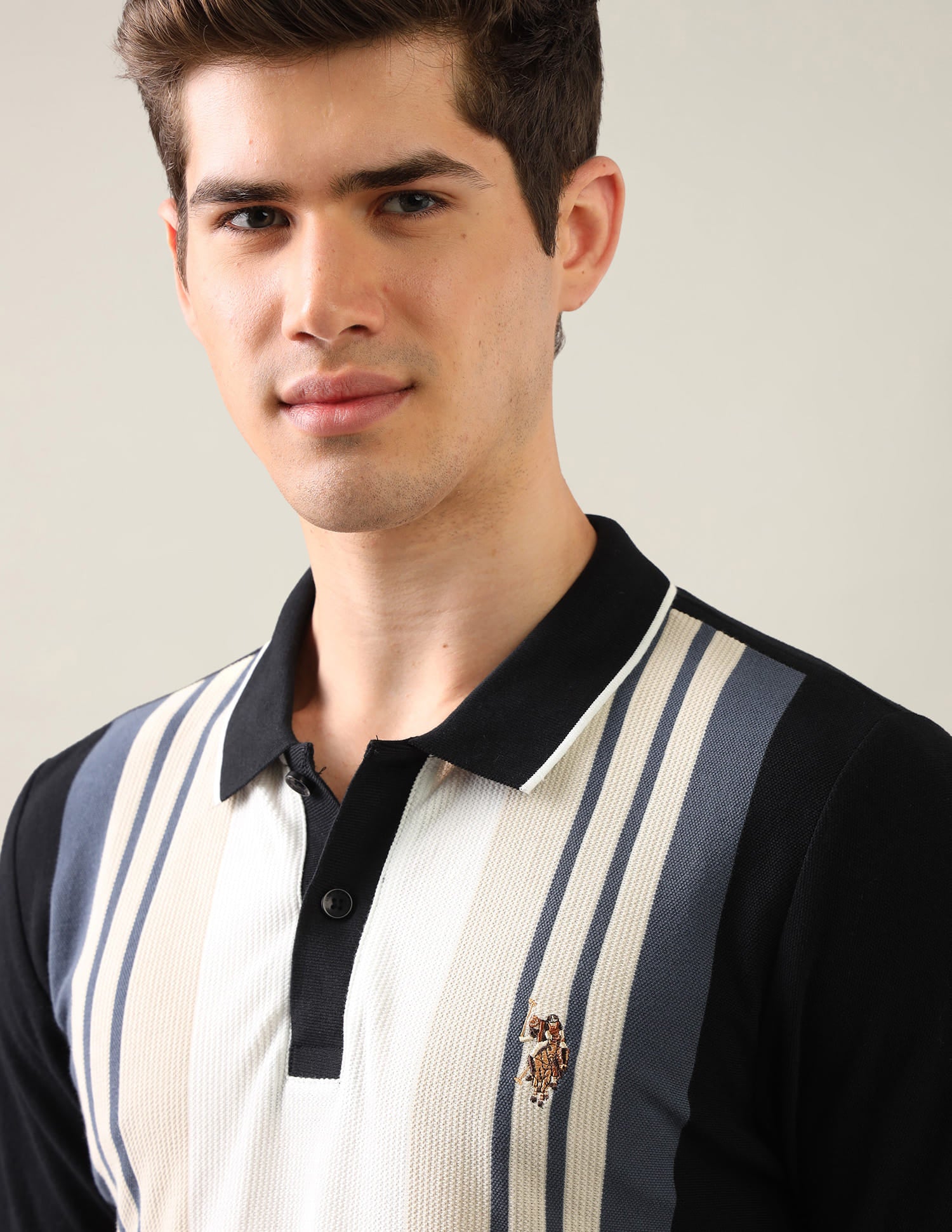Vertical Striped Slim Fit Polo Shirt Black - U.S. Polo Assn. India | Large