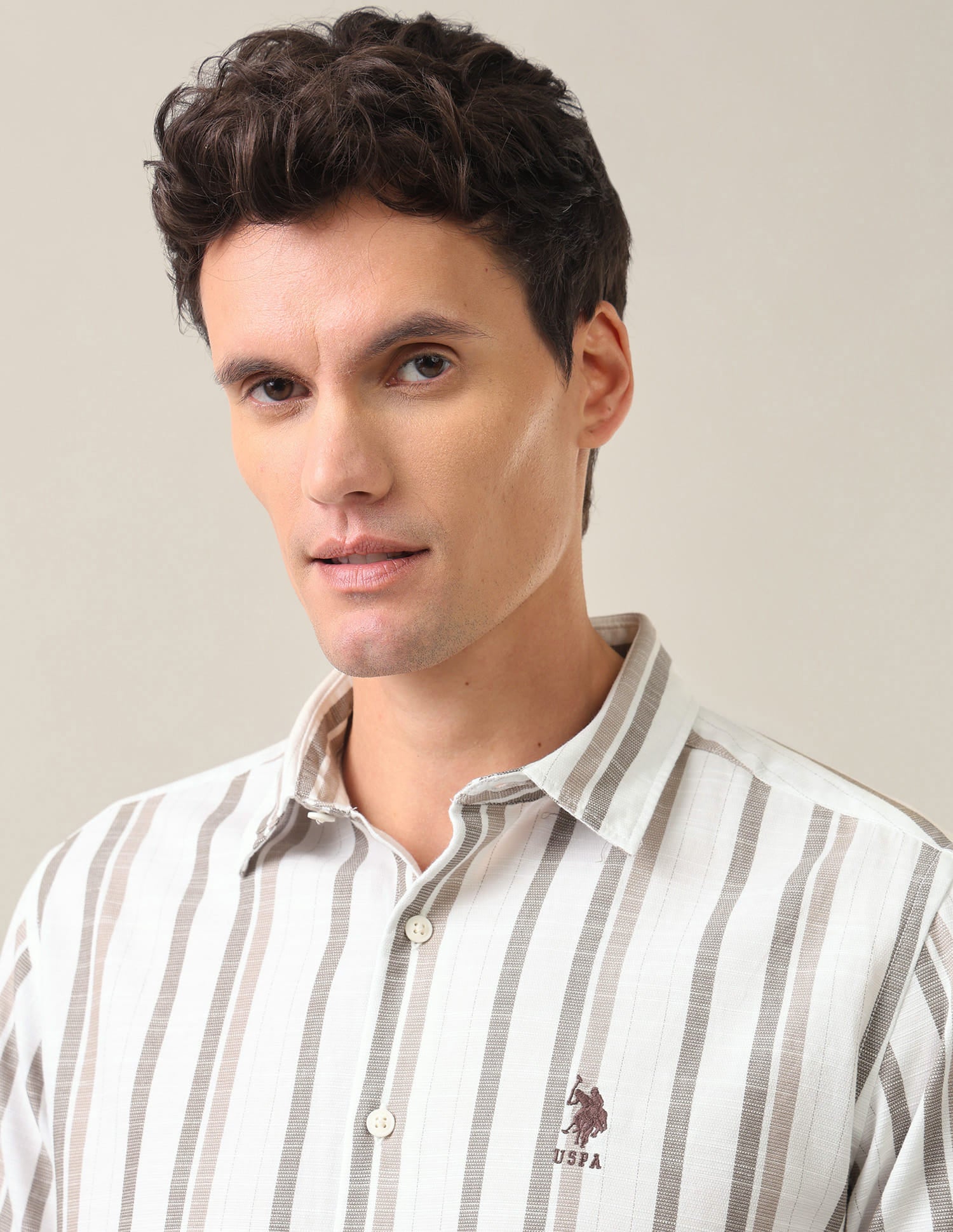 Vertical Striped Regular Fit Shirt Brown - U.S. Polo Assn. India | Large
