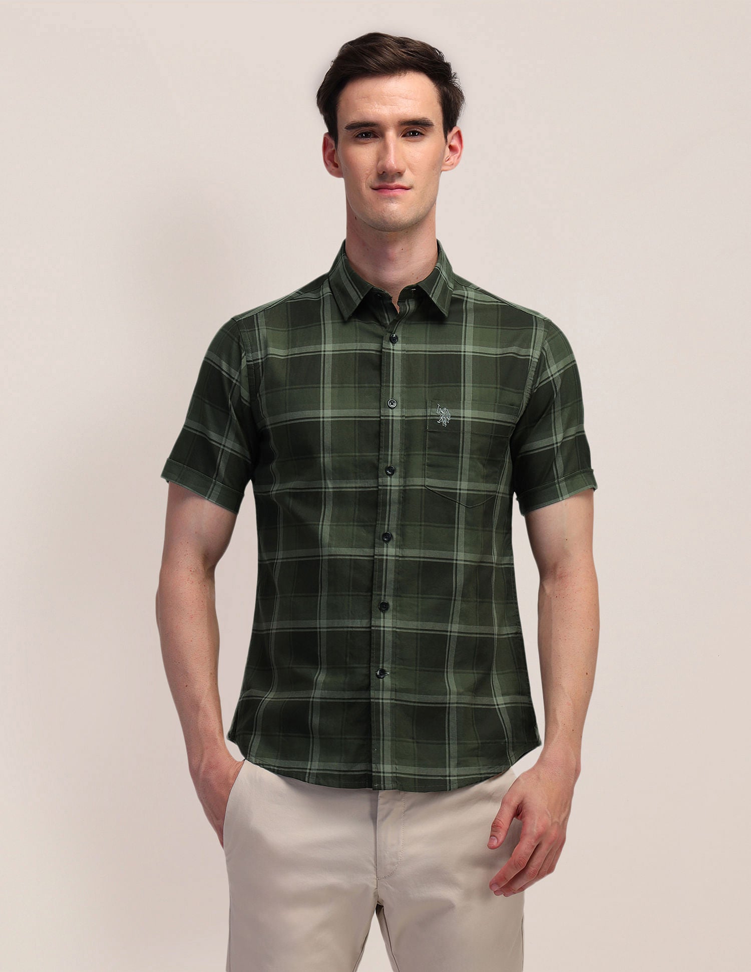 Plaid Checked Oxford Shirt Olive - U.S. Polo Assn. India | Large