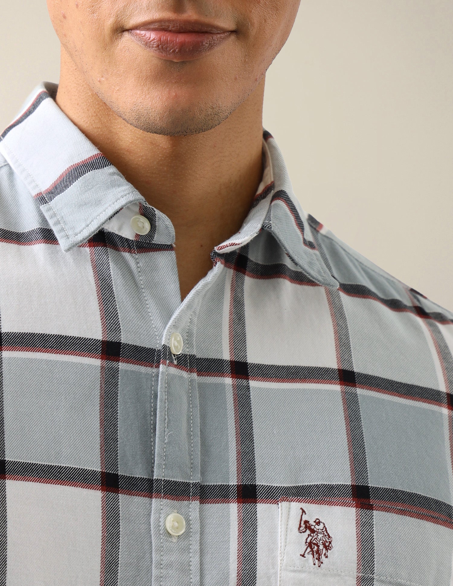 Twill Windowpane Checked Shirt Grey - U.S. Polo Assn. India | Large
