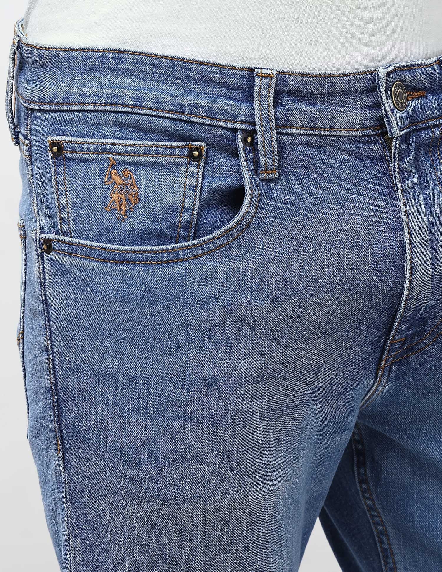 Cole Comfort Cropped Fit Blue Jeans Mid Blue - U.S. Polo Assn. India | Large
