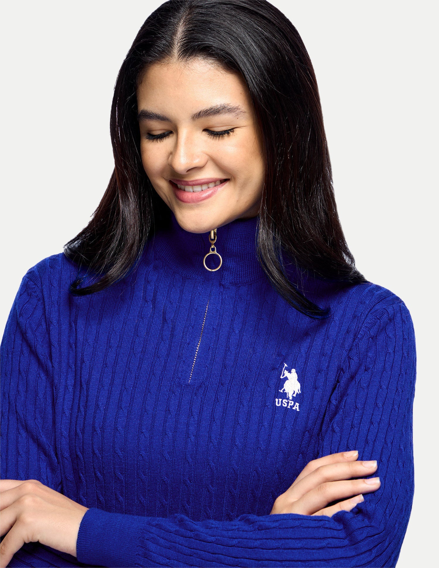 Cable Patterned Knit Regular Fit Sweater Bright Blue - U.S. Polo Assn. India | Large