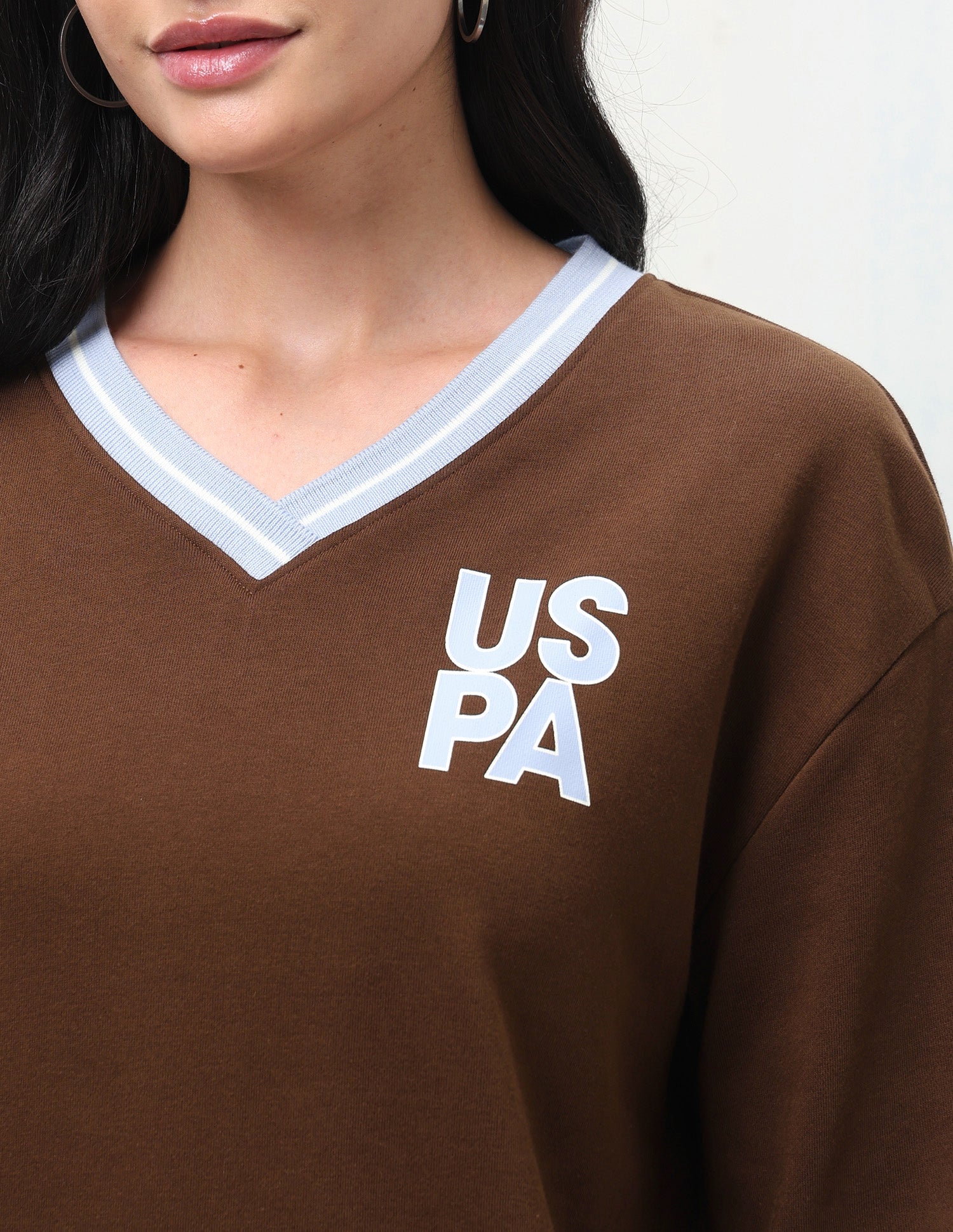 Solid Oversized Fit Sweatshirt Brown - U.S. Polo Assn. India | Large