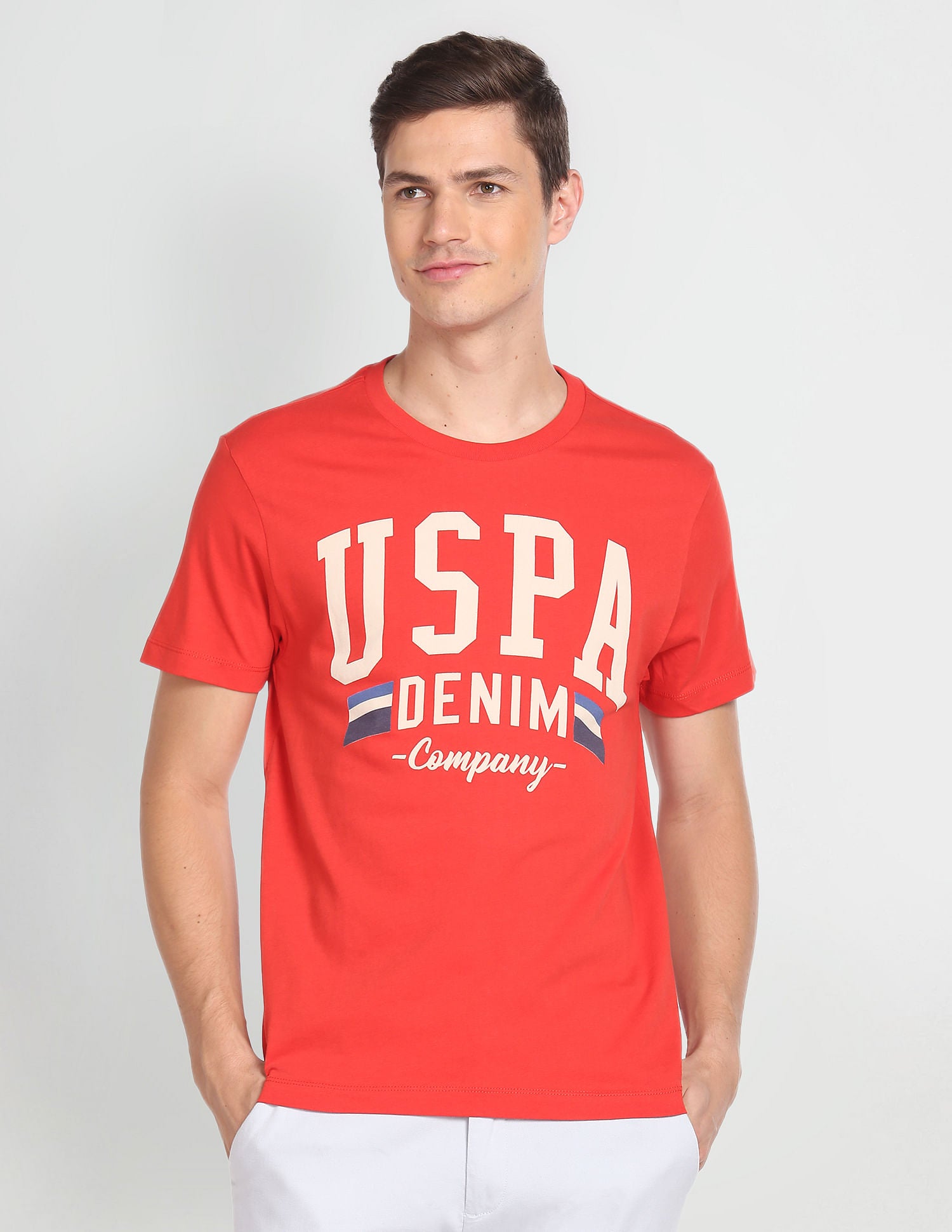 Men Red Crew Neck Brand Print T-Shirt Red - U.S. Polo Assn. India | Large