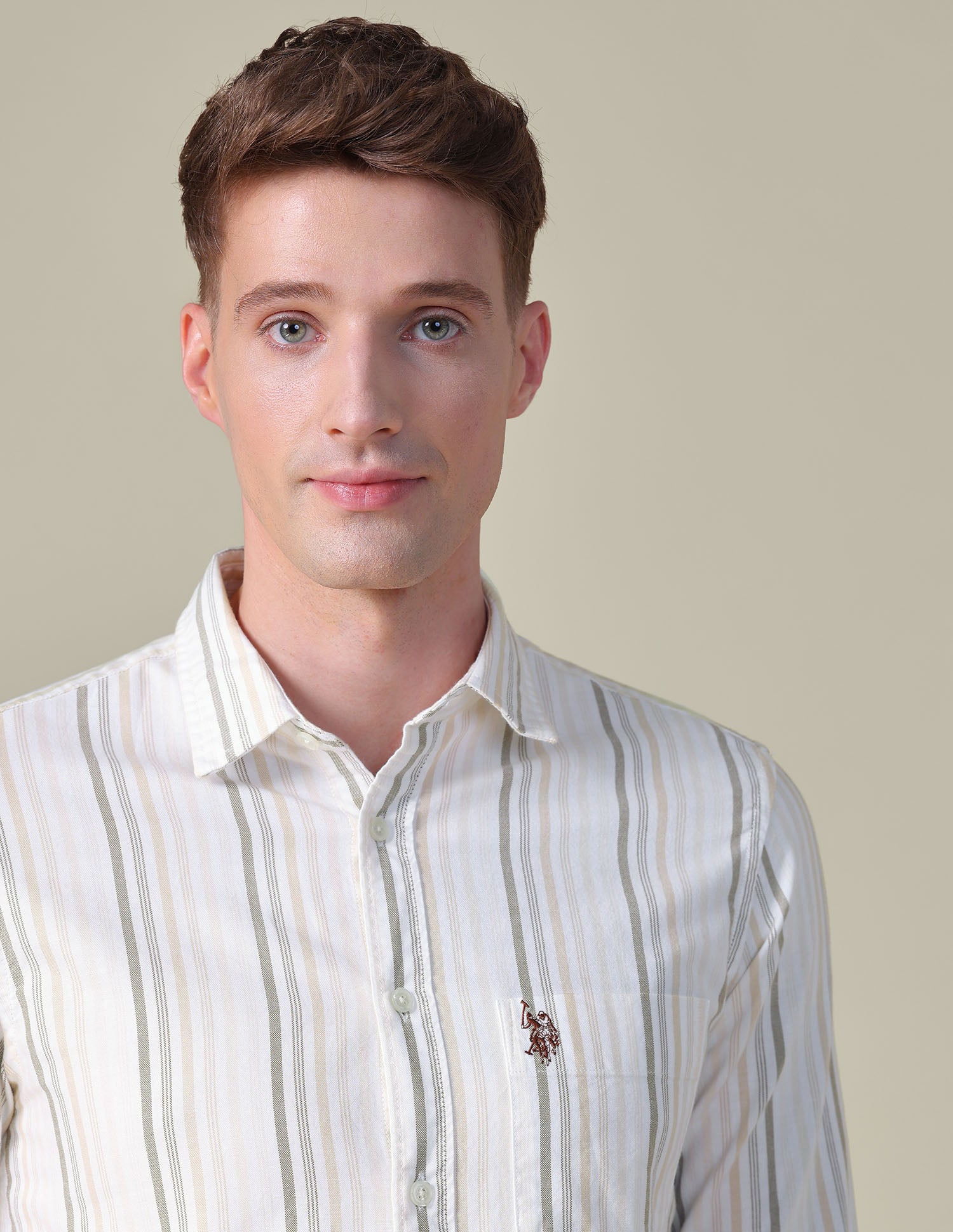 Vertical Striped Tailored Fit Shirt Beige - U.S. POLO ASSN. | Large