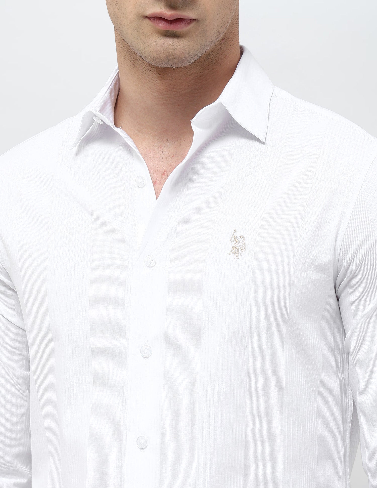 Tailored Fit Self Design Vertical Striped Shirt White - U.S. POLO ASSN. | Large