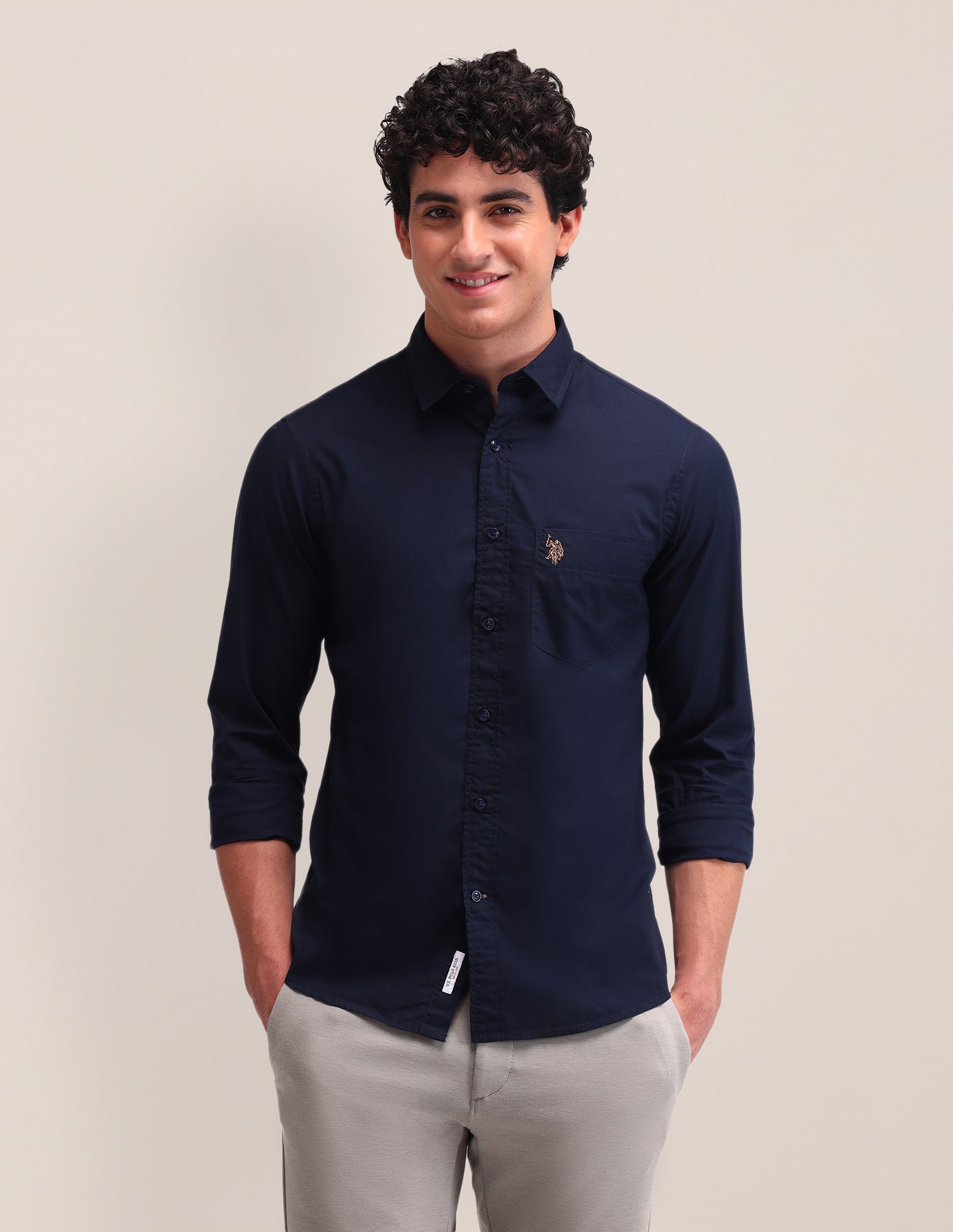 Solid Pattern Poplin Shirt Navy - U.S. Polo Assn. India | Large