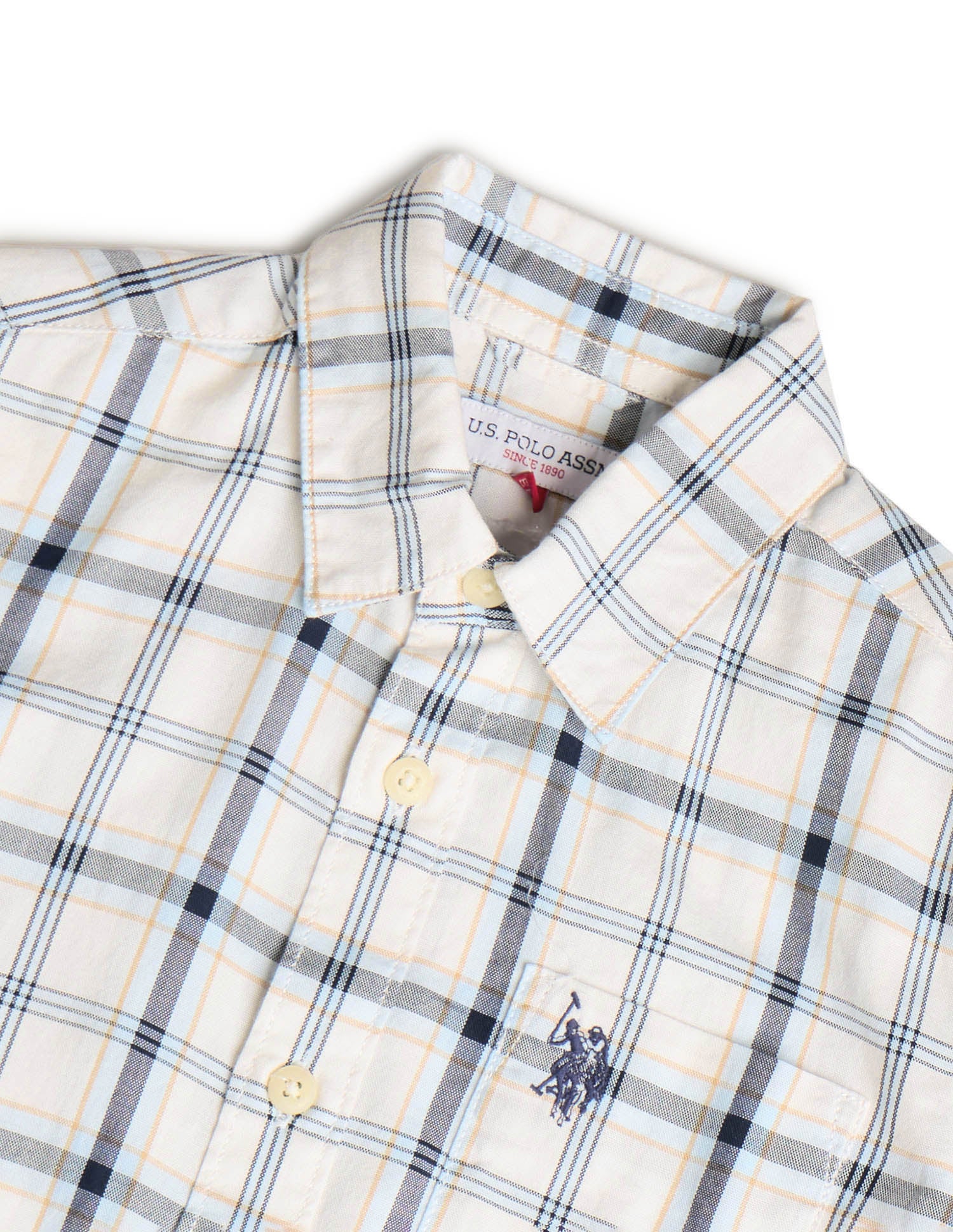 Boys Grid Tattersall Checked Regular Fit Shirt White - U.S. POLO ASSN. | Large