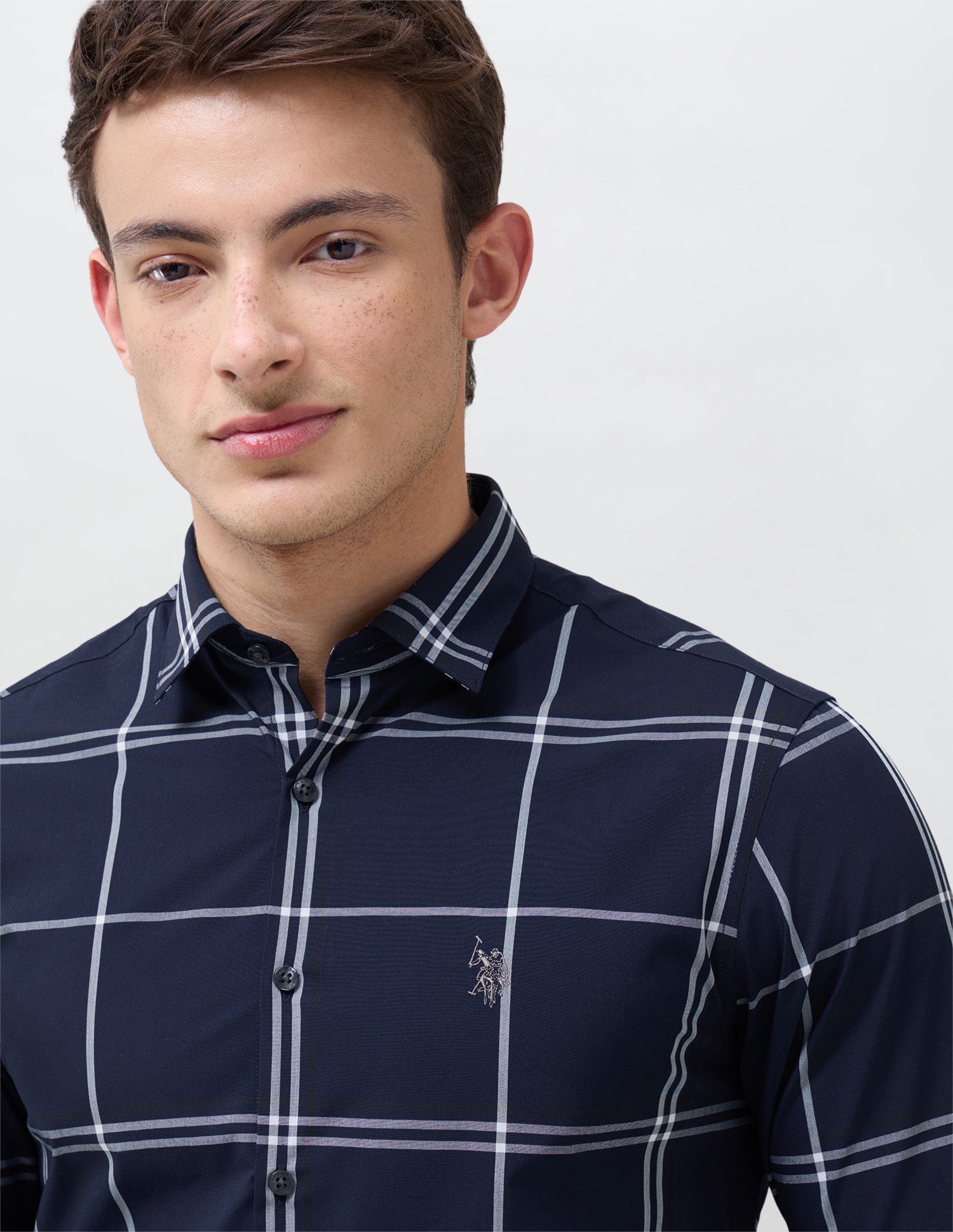 Windowpane Checked Regular Fit Shirt Navy - U.S. Polo Assn. India | Large