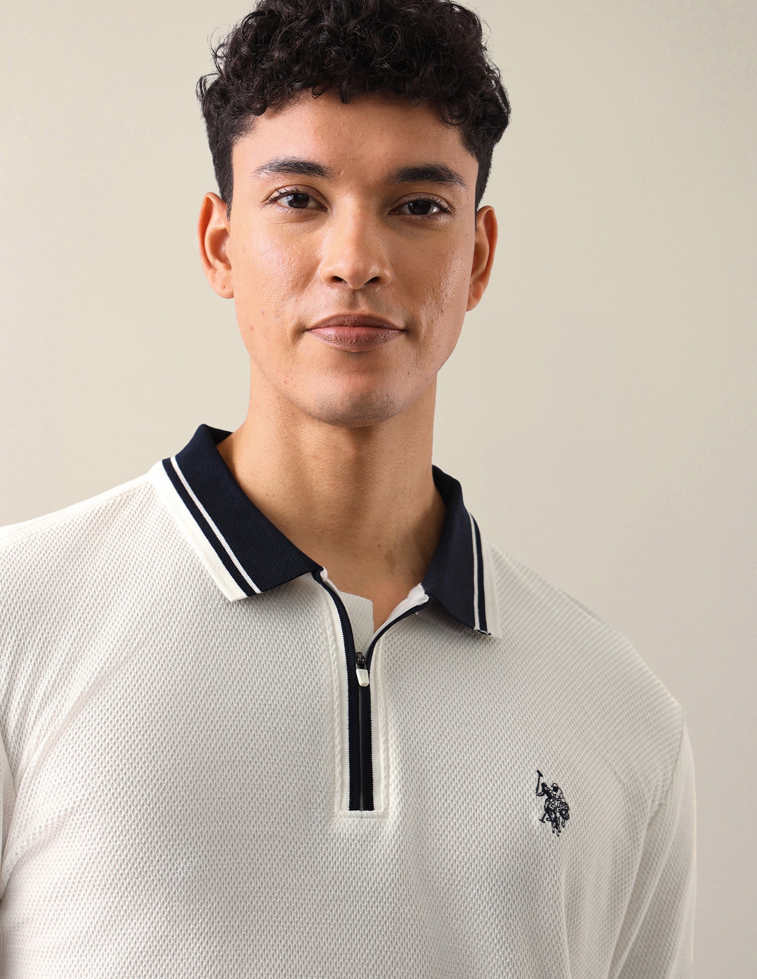 Textured Slim Fit Polo Shirt Ivory - U.S. Polo Assn. India | Large