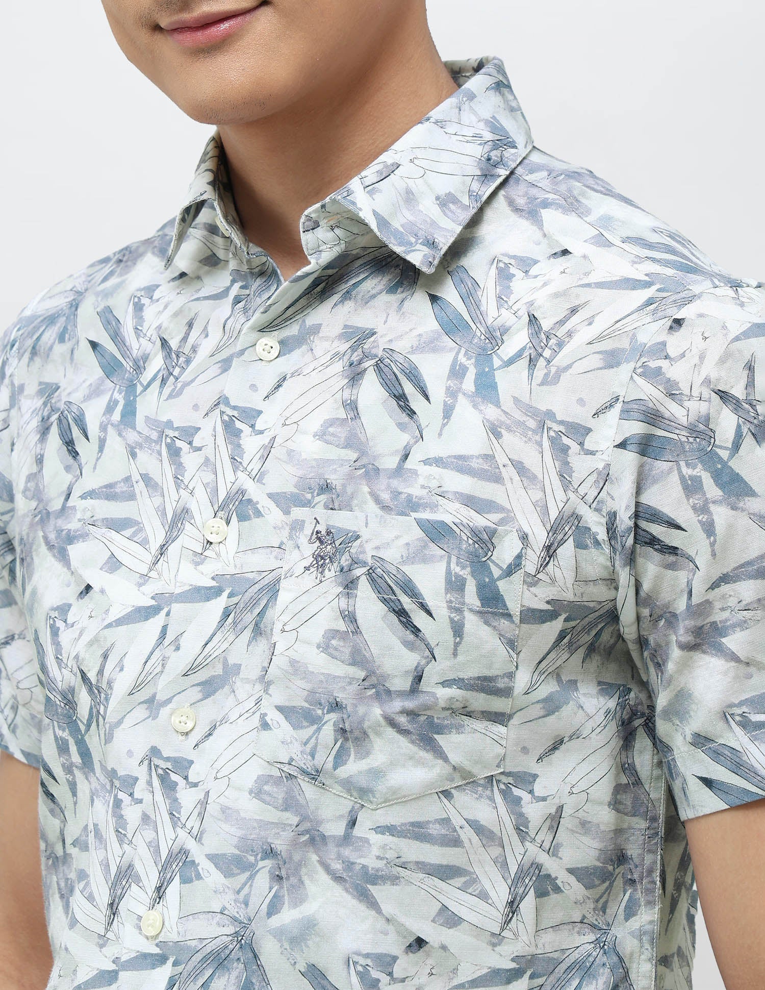 Tropical Printed Tailored Fit Shirt Blue - U.S. POLO ASSN. | Large