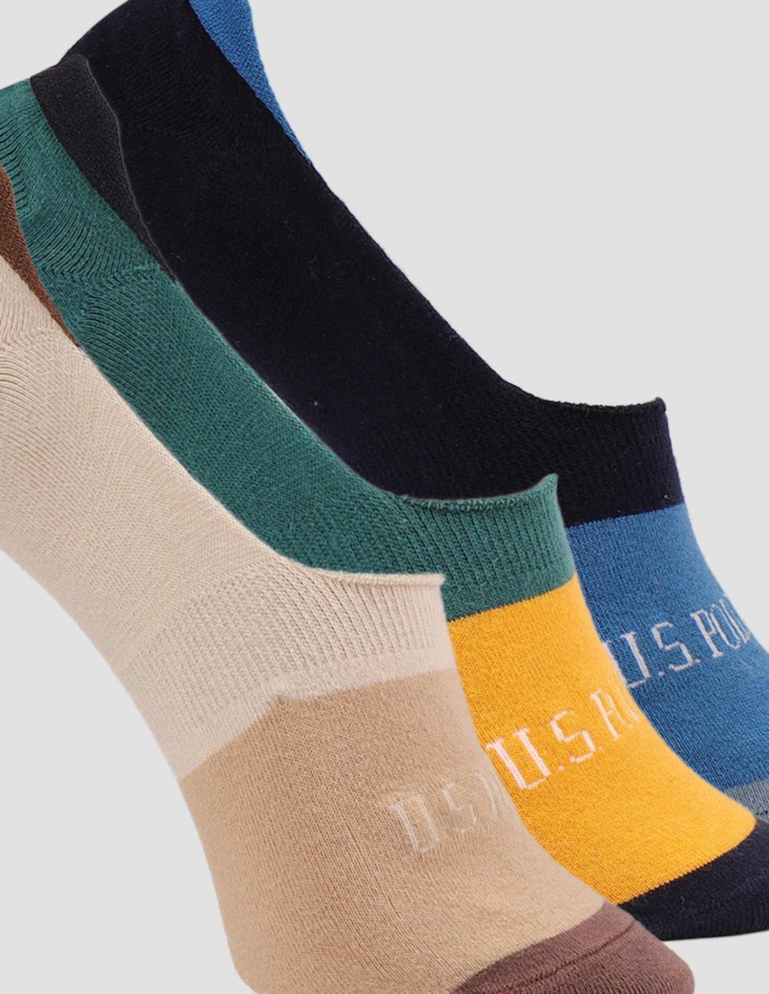 Contrast Patterned Knit ES014 Socks - Pack Of 3 Almond Milk, Jasper, Navy - U.S. POLO ASSN. | Large