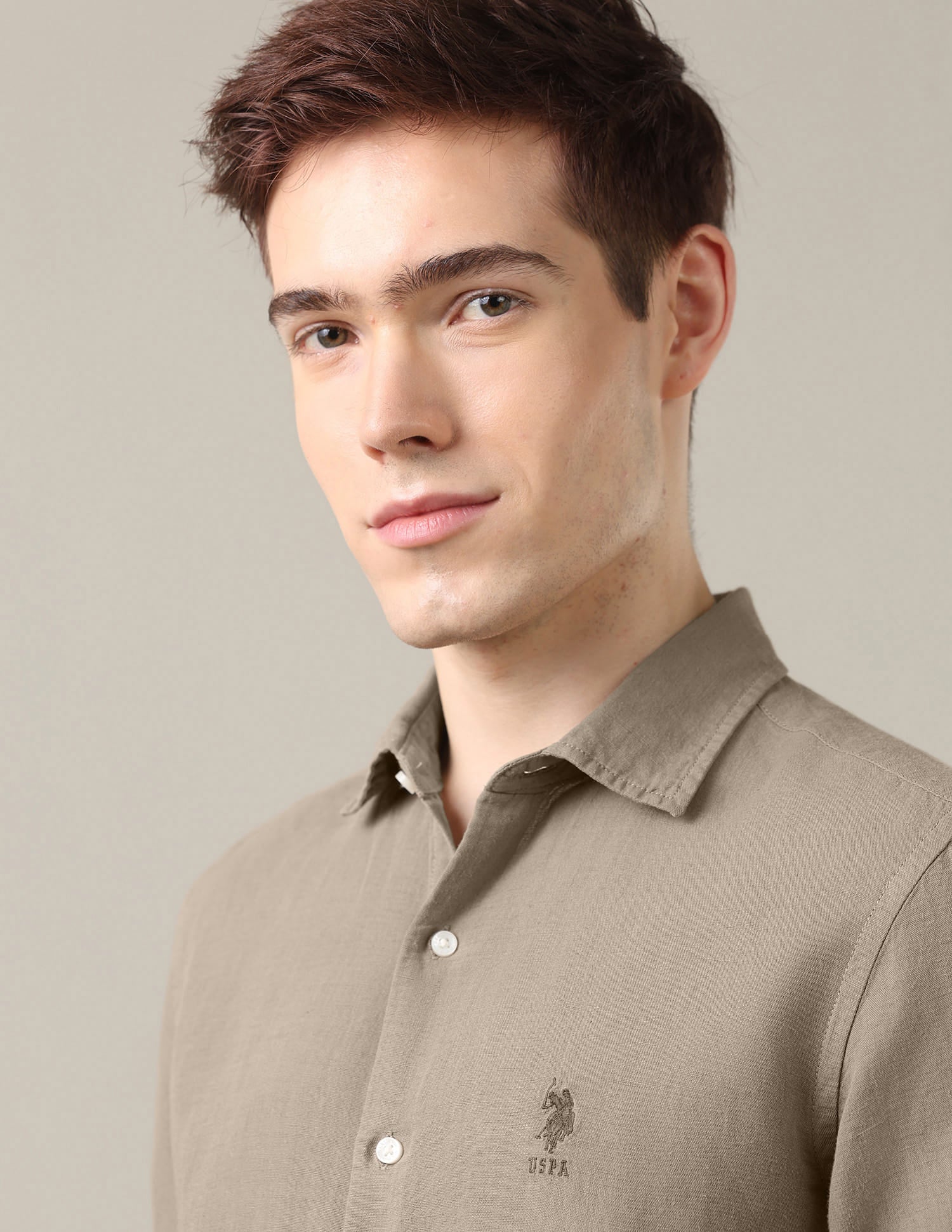 Solid Regular Fit Shirt Brown - U.S. Polo Assn. India | Large
