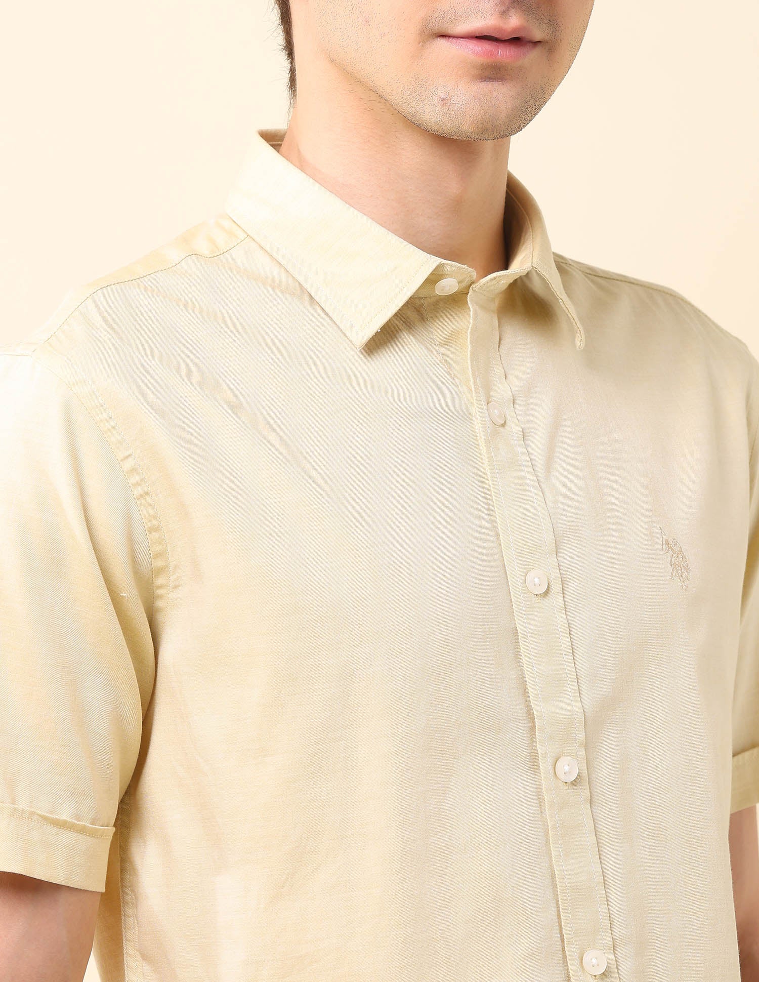 Solid Tailored Fit Pure Cotton Shirt Light Grey - U.S. Polo Assn. India | Large