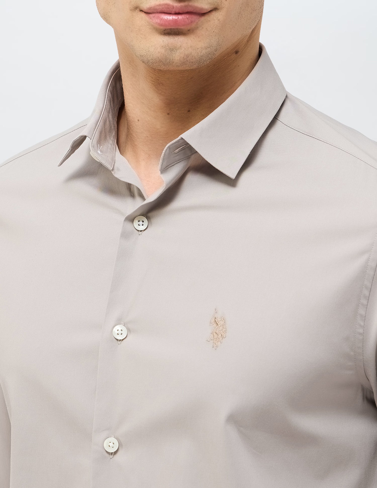 Solid Tailored Fit Shirt Beige - U.S. Polo Assn. India | Large
