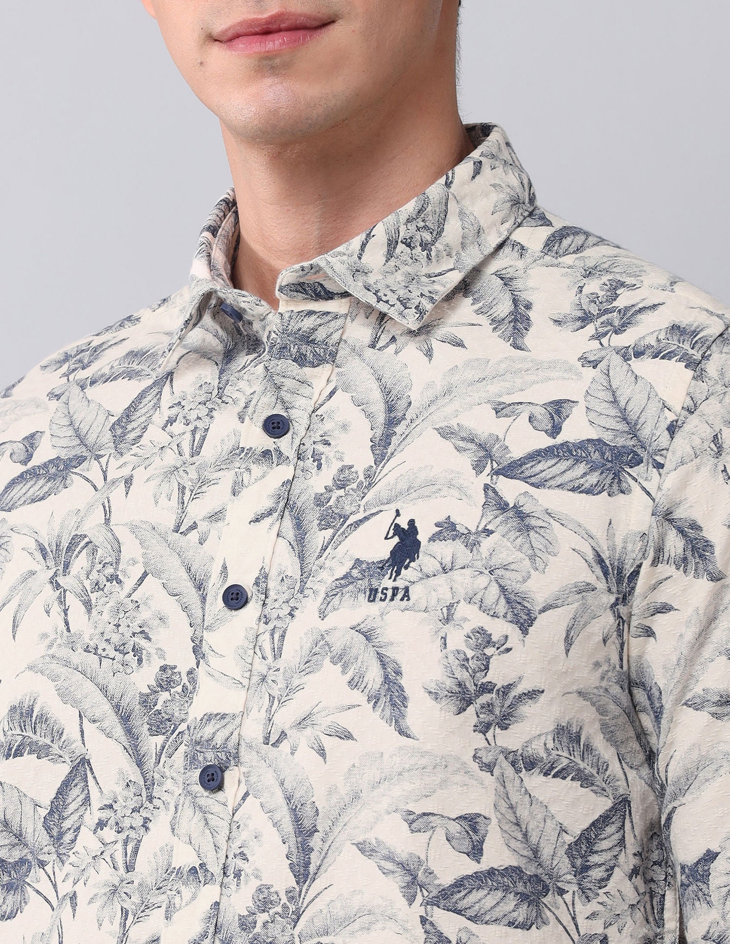 Regular Fit Dobby Printed Shirt Navy - U.S. POLO ASSN. | Large