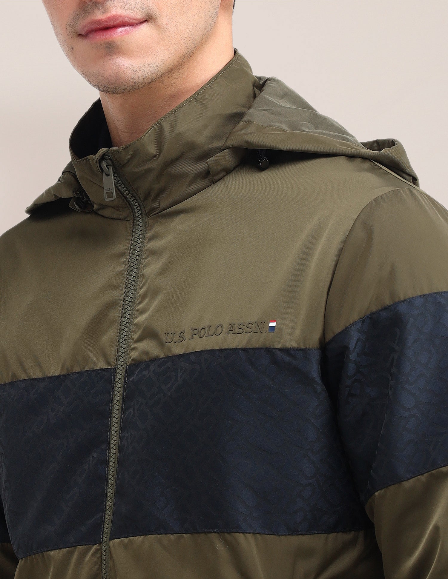 Brand Printed Regular Fit Jacket Olive - U.S. Polo Assn. India | Large
