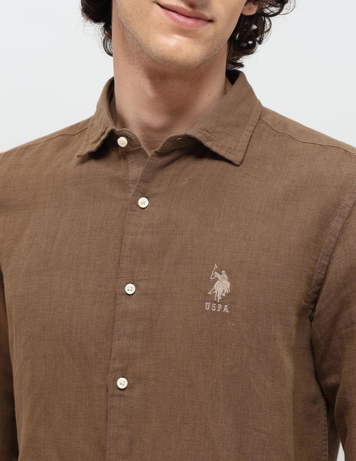 Solid Regular Fit Shirt Khaki - U.S. Polo Assn. India | Large