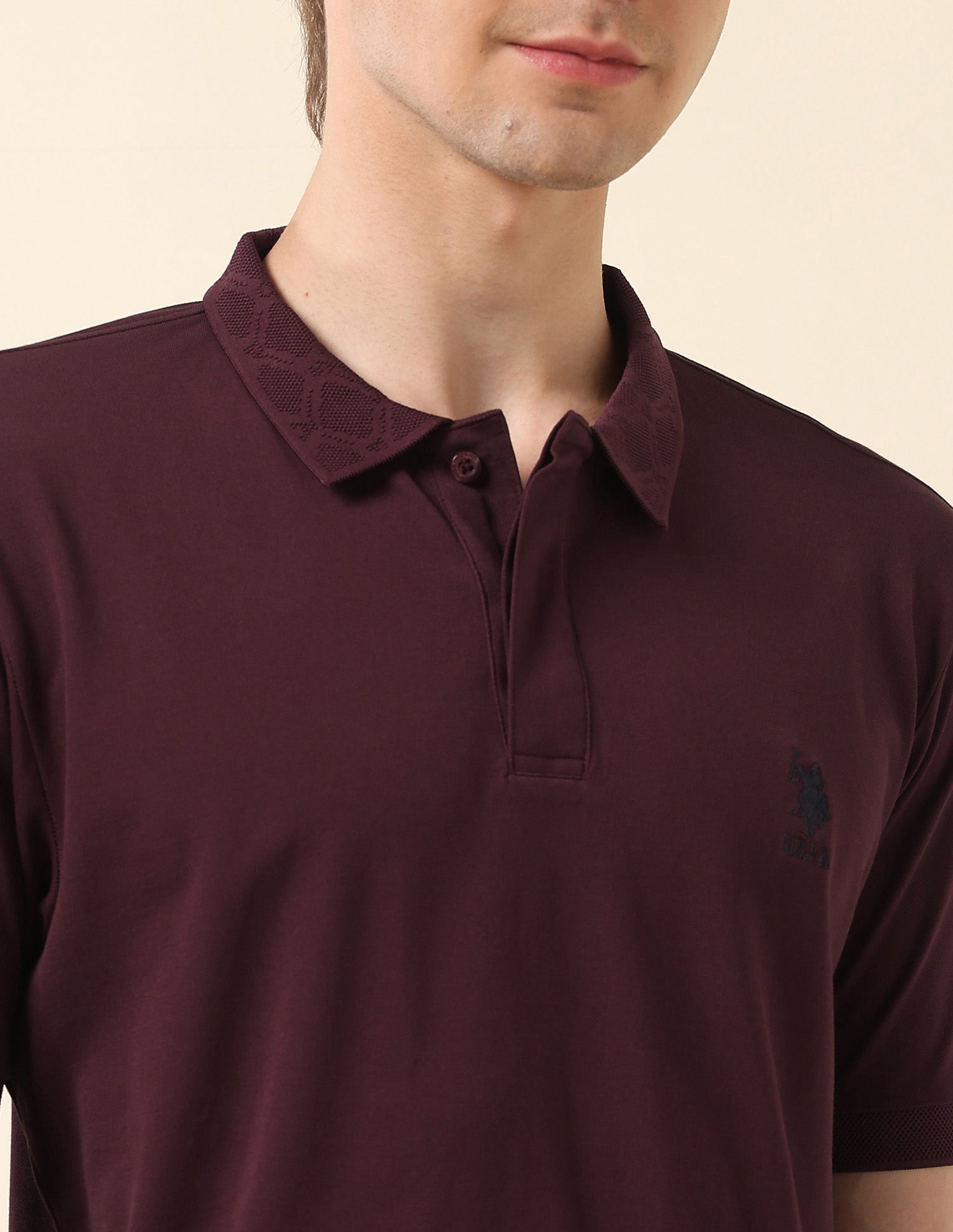 Solid Slim Fit Varsity Polo Shirt Maroon - U.S. Polo Assn. India | Large